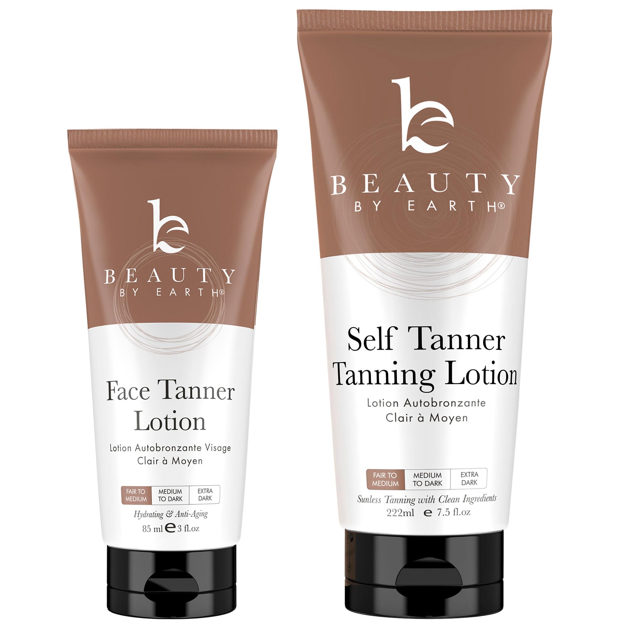 Beauty by Earth Self Tanner ensemble visage et corps pour une application homogène.