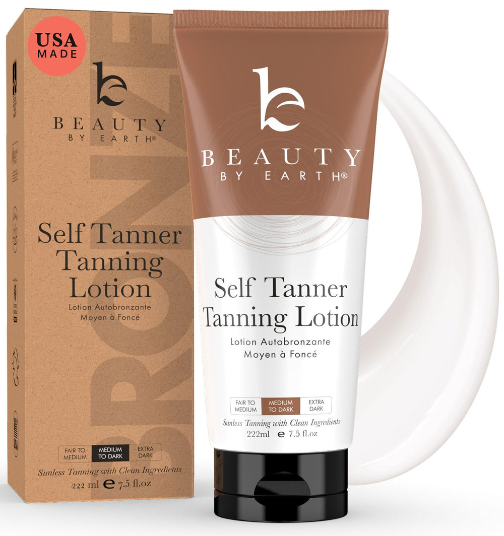 Beauty by Earth Self Tanner flacon bronzant pour une peau uniforme.