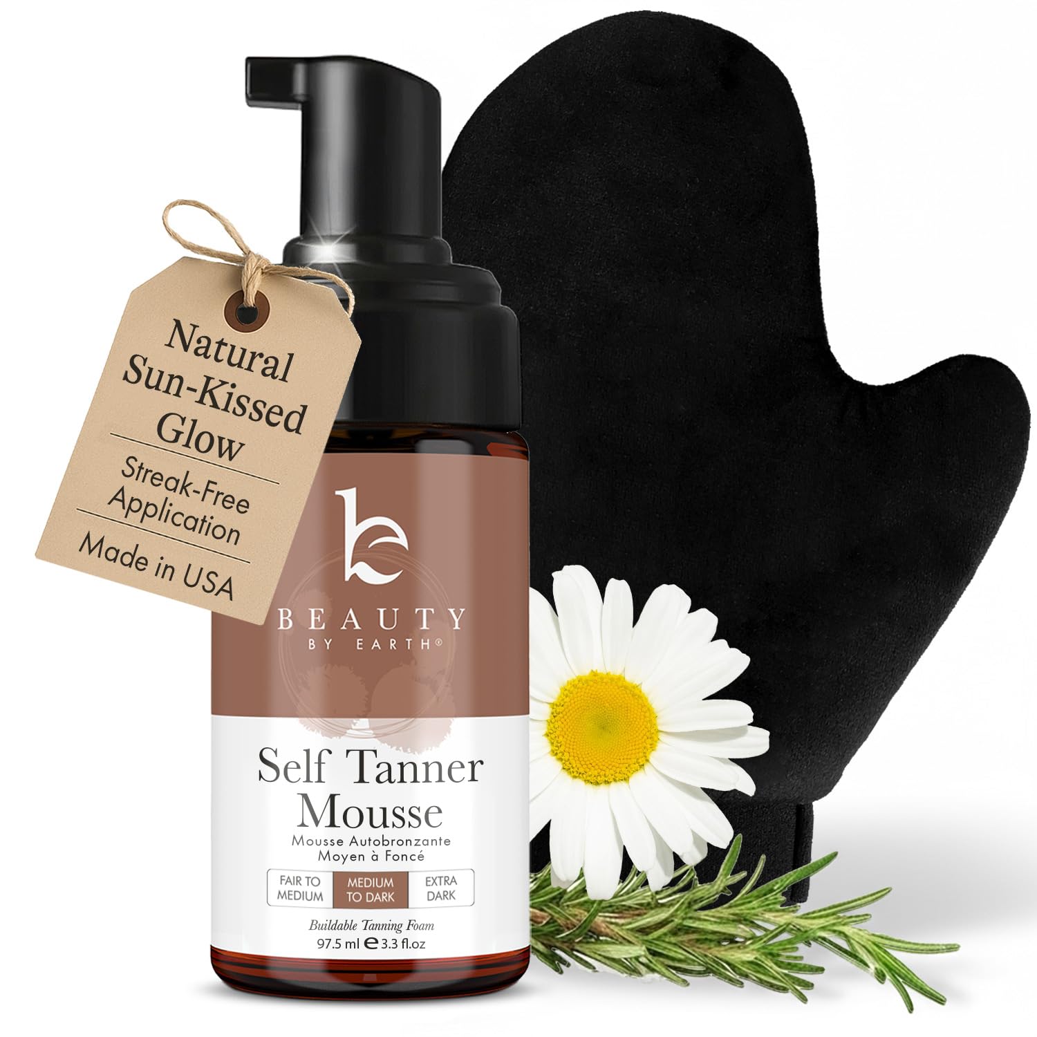 Beauty by Earth Self Tanner Kit – emballage clair et prêt à utiliser pour votre routine.