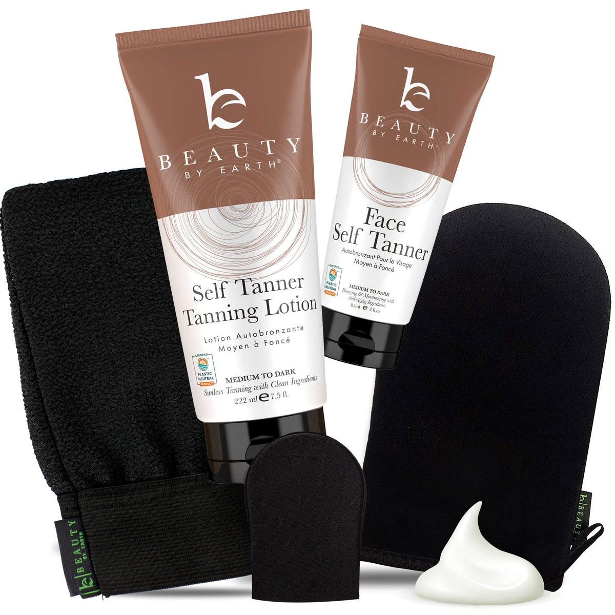 Beauty by Earth lotion bronzante: bouteille du kit, bronzage naturel et progressif.