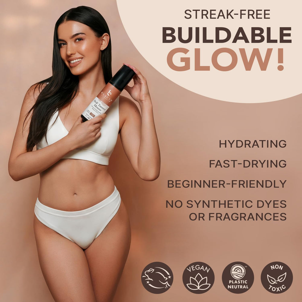 Beauty by Earth Self Tanner Mousse - couleur dorée naturelle sans odeur agressive.