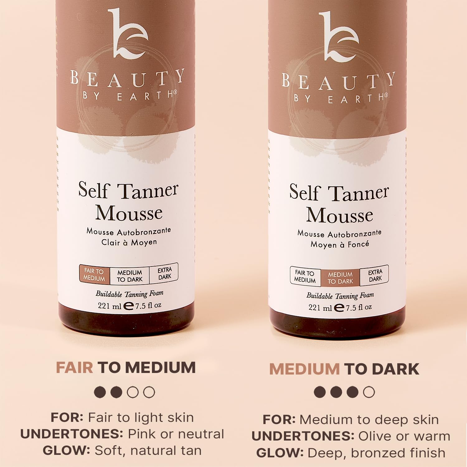 Beauty by Earth Self Tanner Mousse : application simple pour teinte naturelle sur peau claire.