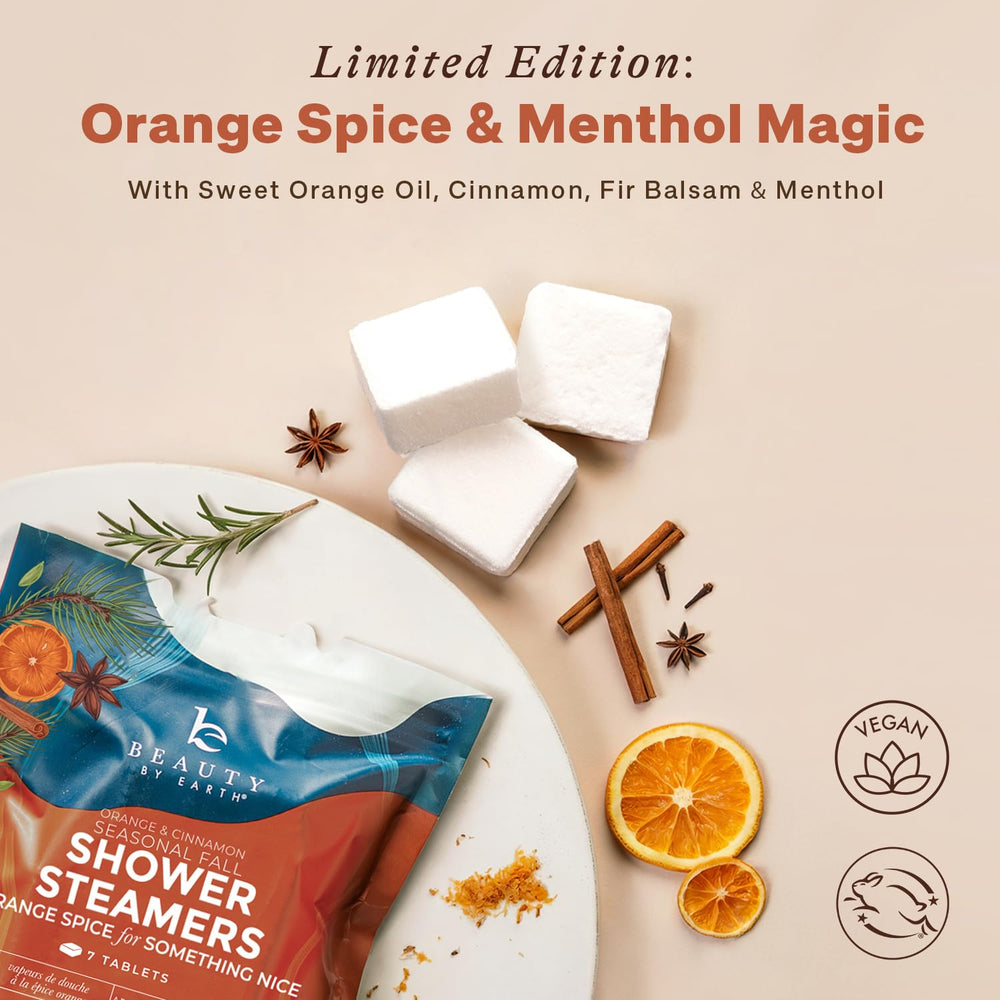 Beauty by Earth – tablette douche orange et sapin, rituel de confort.