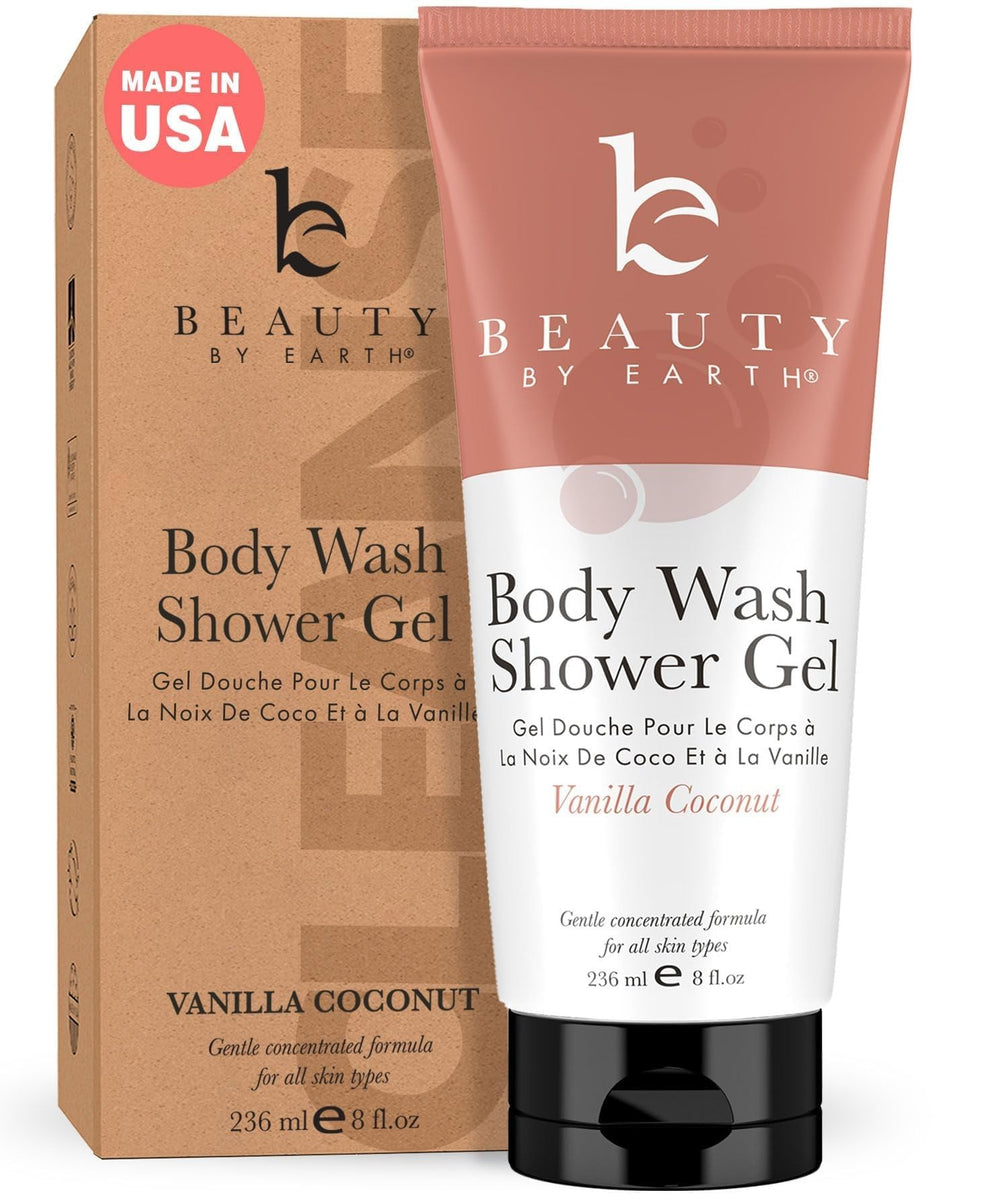 Beauty by Earth gel douche vanille coco, flacon hydratant et élégant.