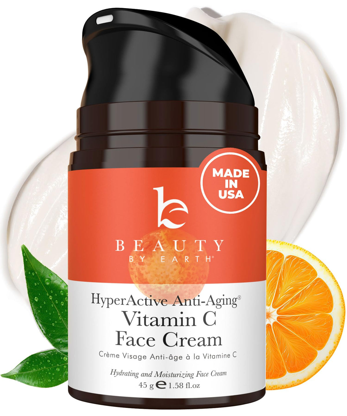 Beauty by Earth crème Vitamine C visage, bouteille : éclat durable.