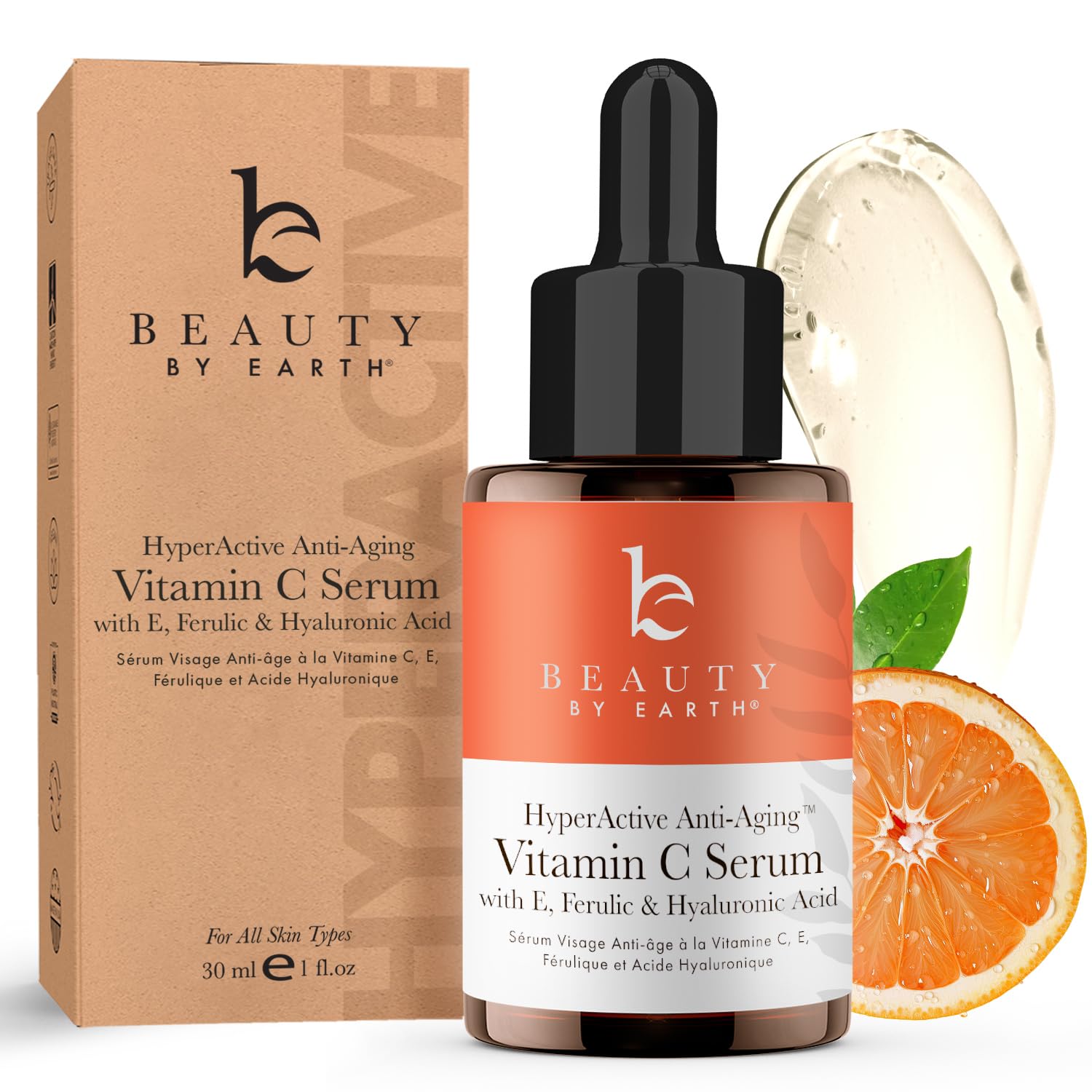 Beauty by Earth vitamine C serum – bouteille prête à l'emploi, teint éclatant.