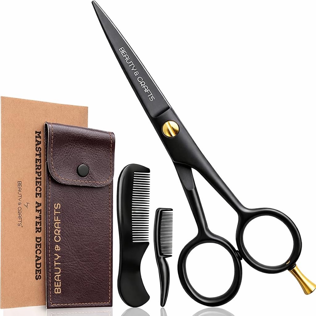 Beauty & Crafts ciseaux barbe-moustache 5'' noir, précision élevée pour un grooming net