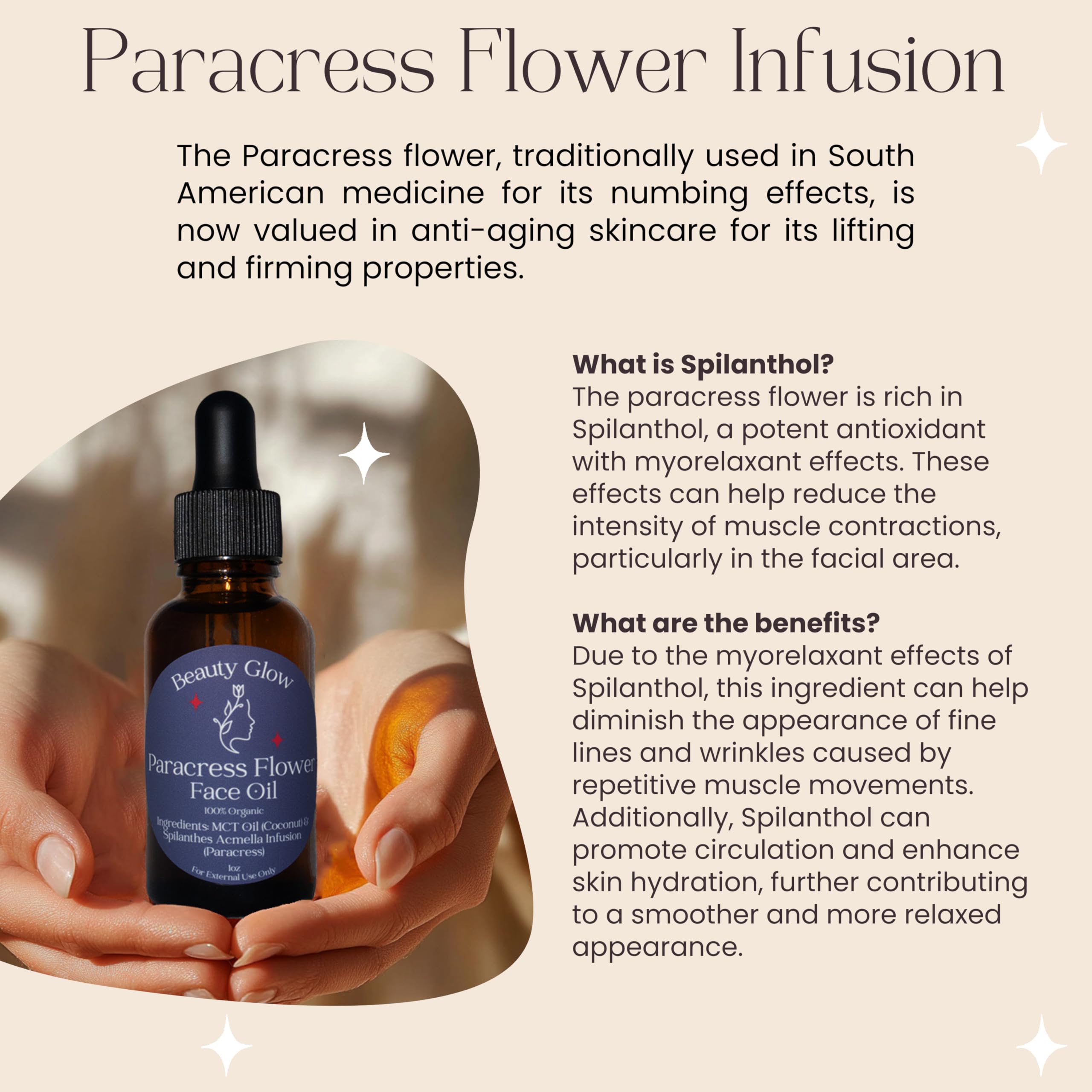 Beauty Glow Paracress peau hydratée: huile qui adoucit les rides d'expression
