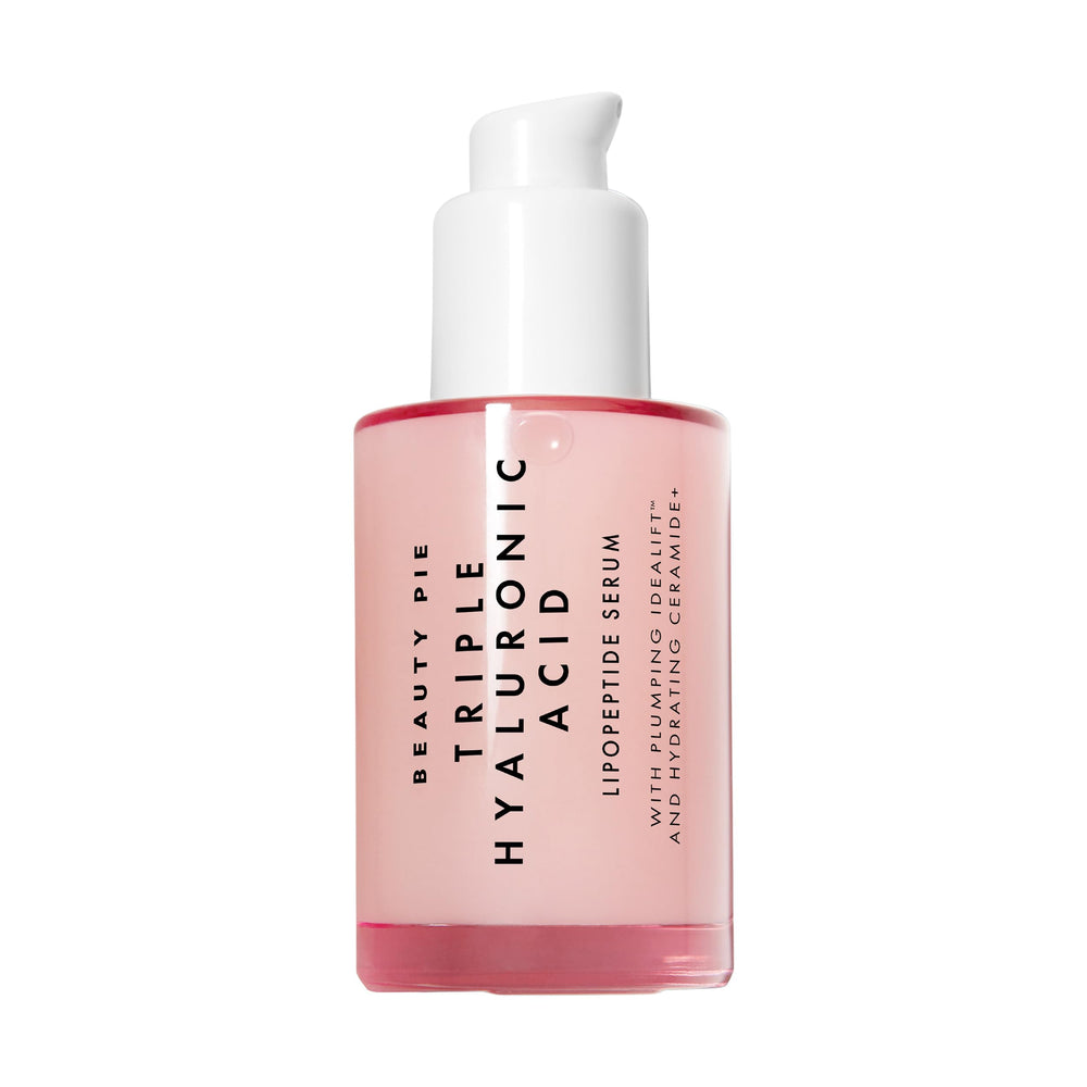 Beauty Pie Sérum Hyaluronique Triple dans son emballage, hydratation en profondeur pour la peau.