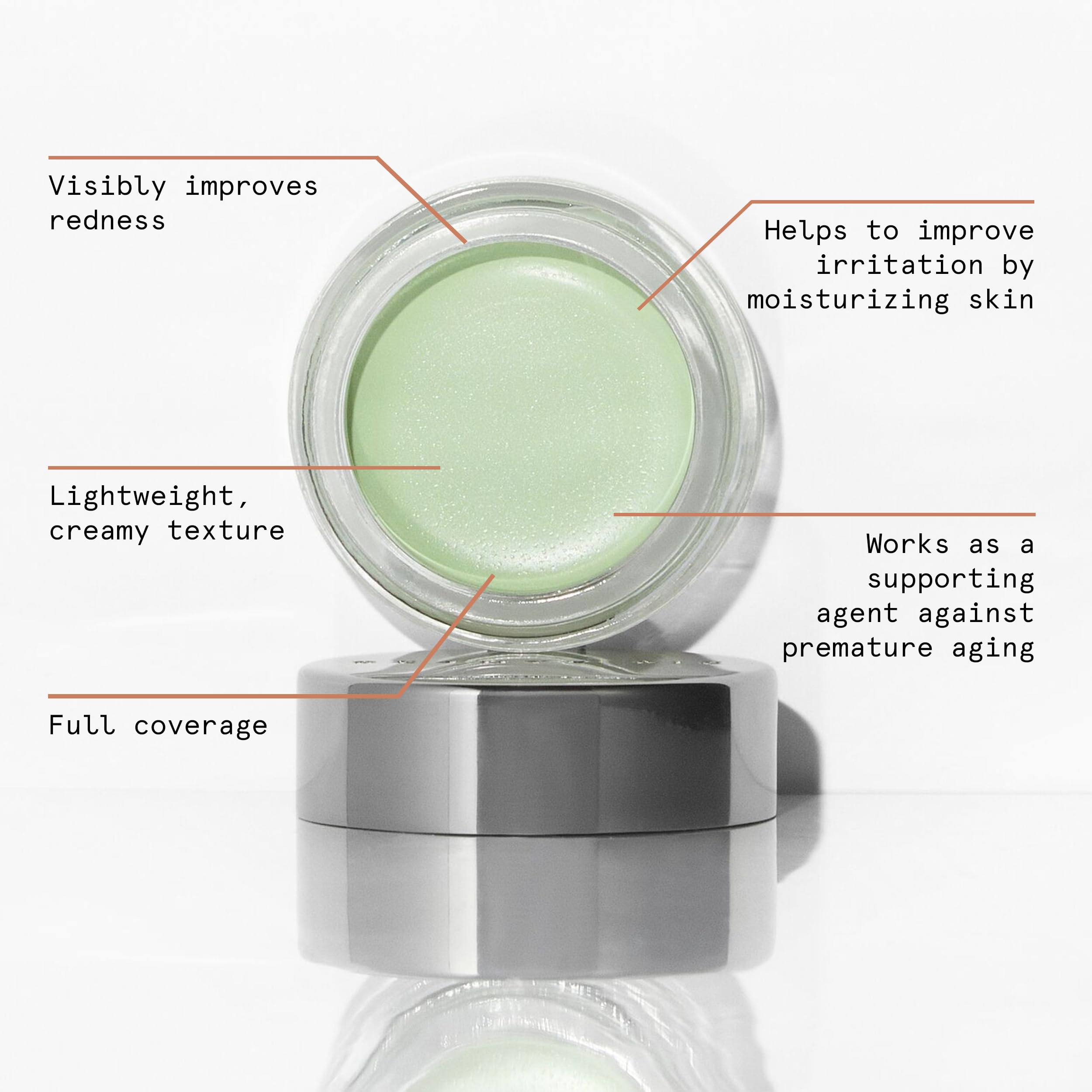 Beauty Pie Superluminous Redness Corrector verte: avant-après sur peau uniforme.