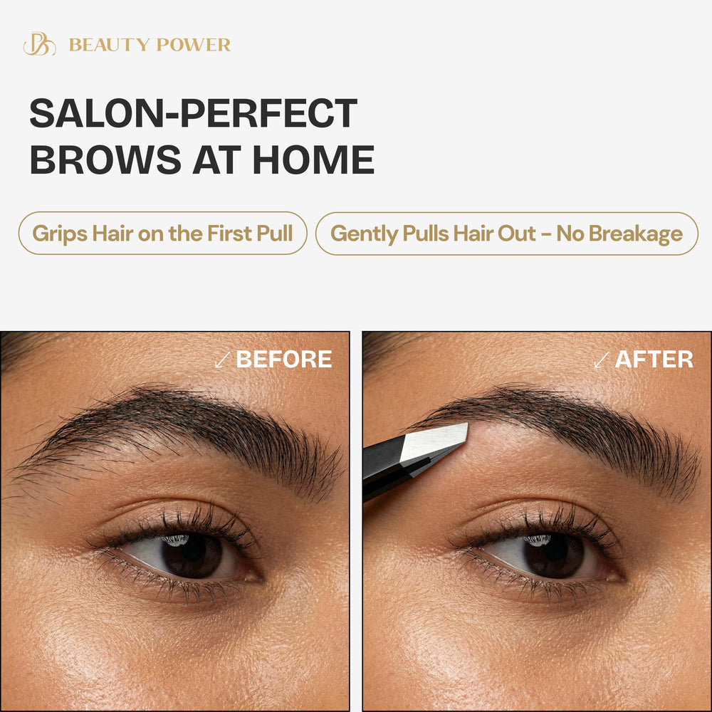 Beauty Power Tweezers en utilisation visage et cheveux pour retouches rapides.