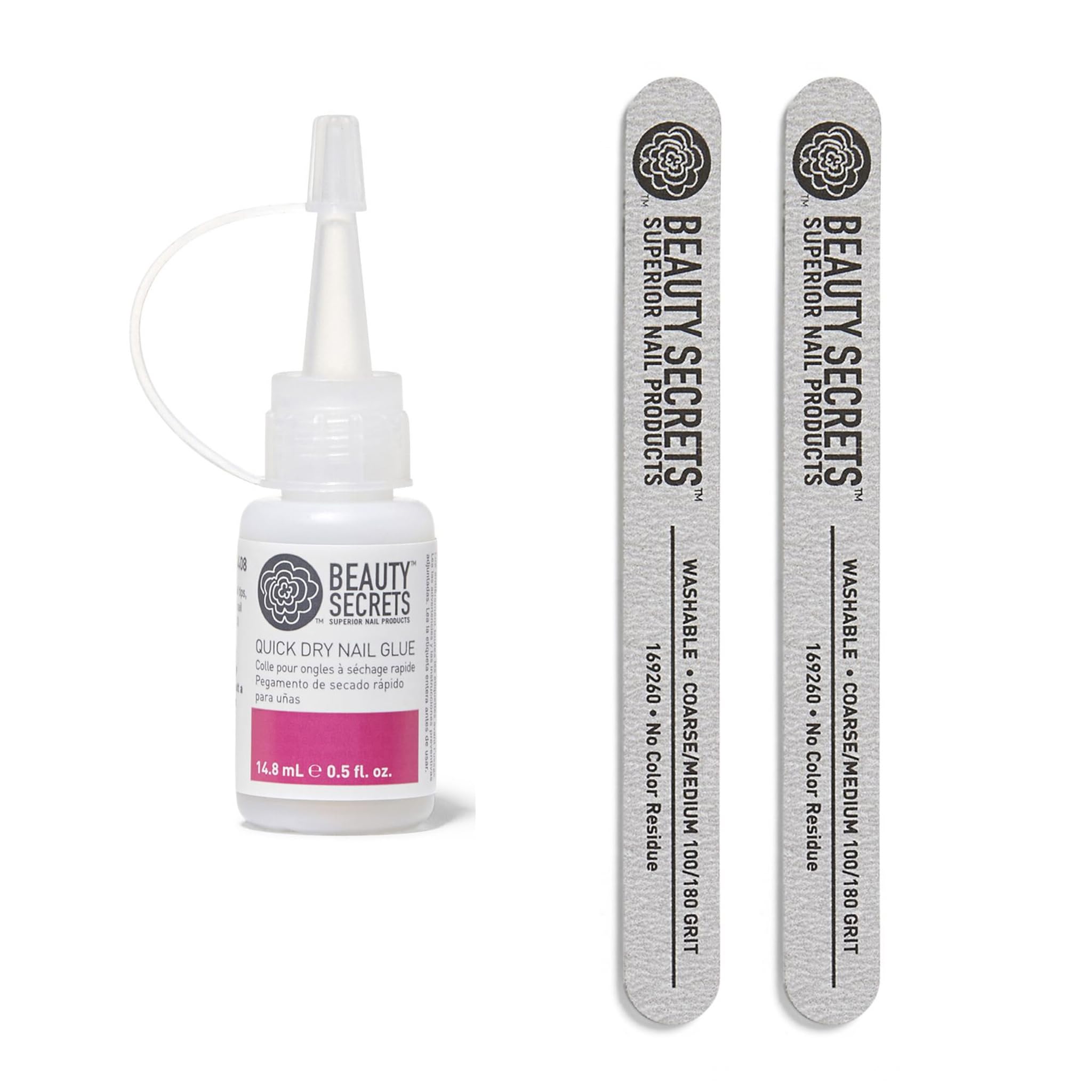 Beauty Secrets colle rapide sèche 0,5 oz pour une adhérence durable des ongles.