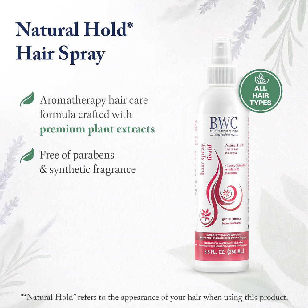 Beauty Without Cruelty Hair Spray Natural Hold – extrait de romarin et lavande pour parfum subtil.