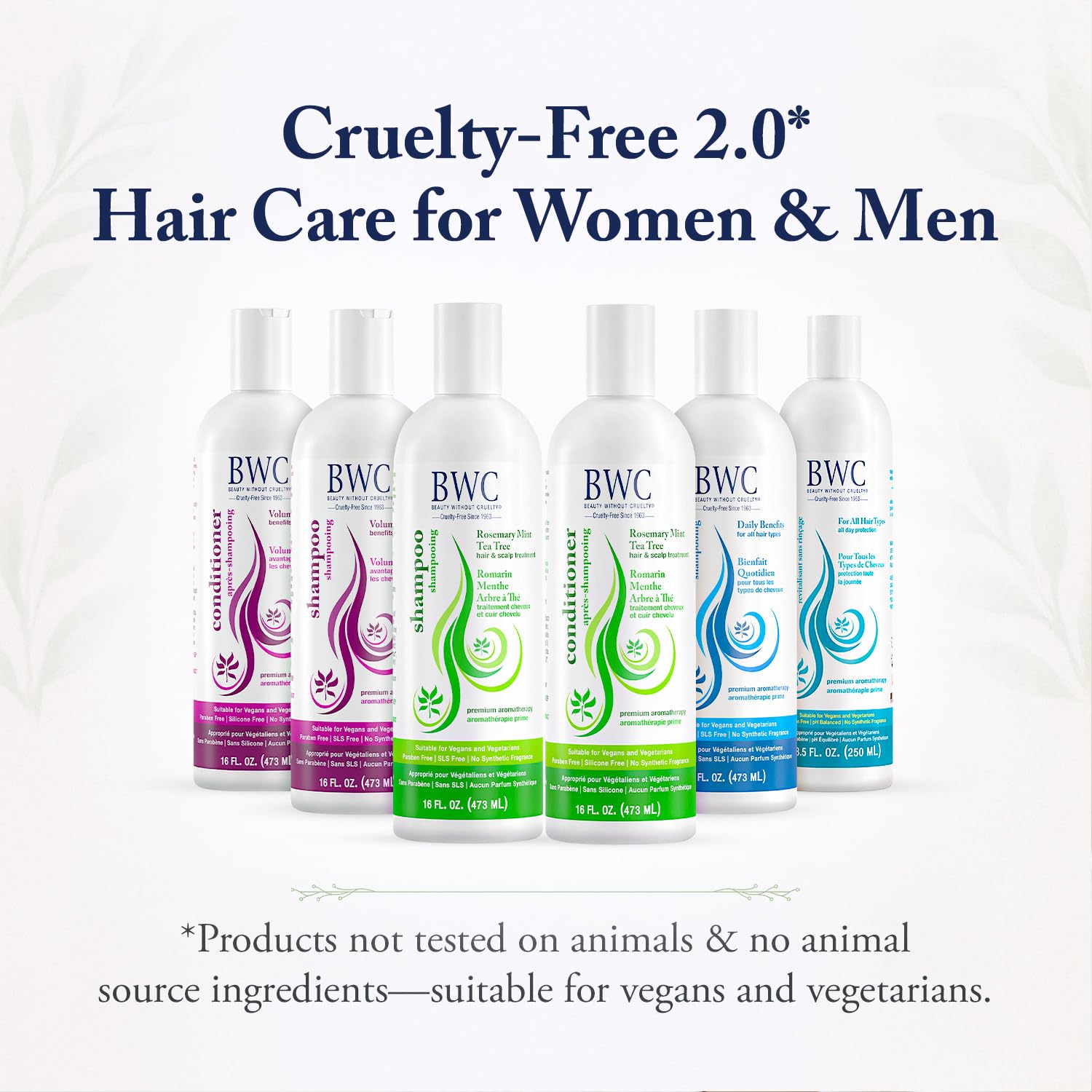 Beauté Sans Cruauté après-shampooing — ingrédients aromathérapie bio pour nourrir les cheveux.