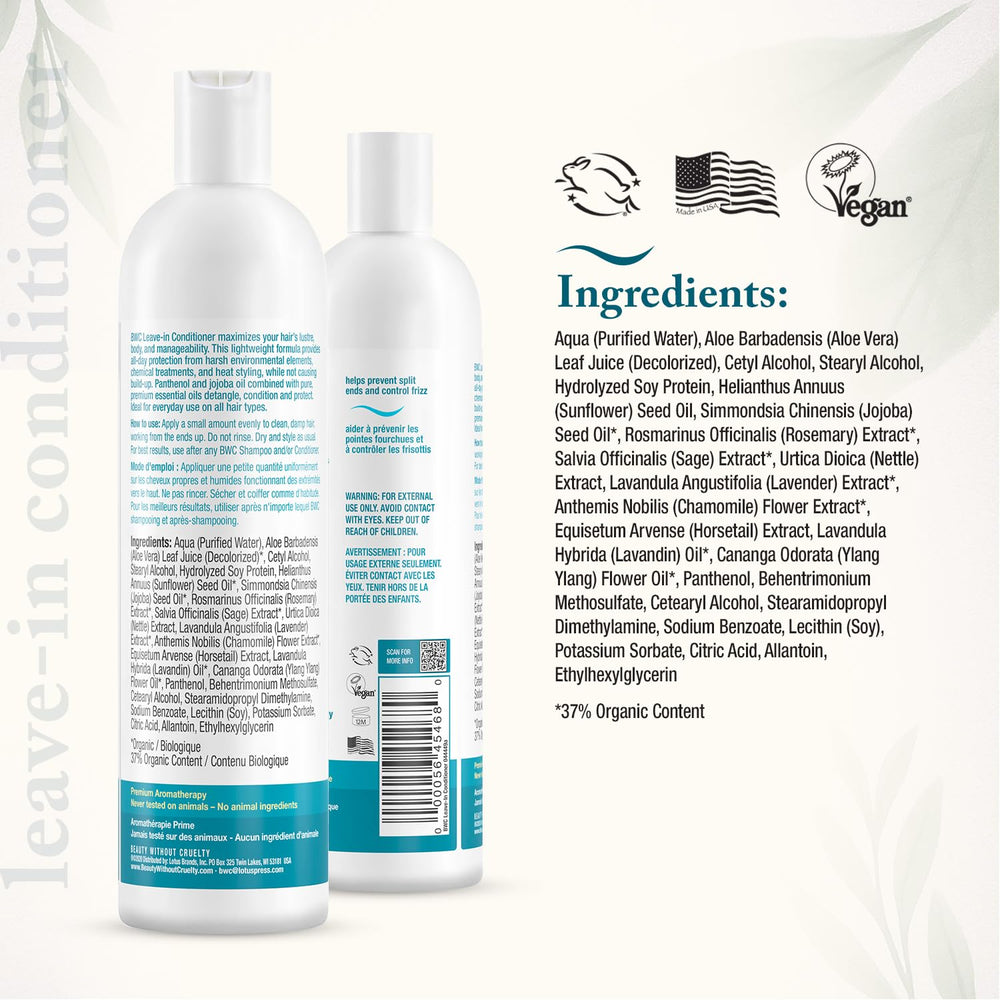 Beauté Sans Cruauté après-shampooing sans rinçage — zoom texture légère, sans accumulation.