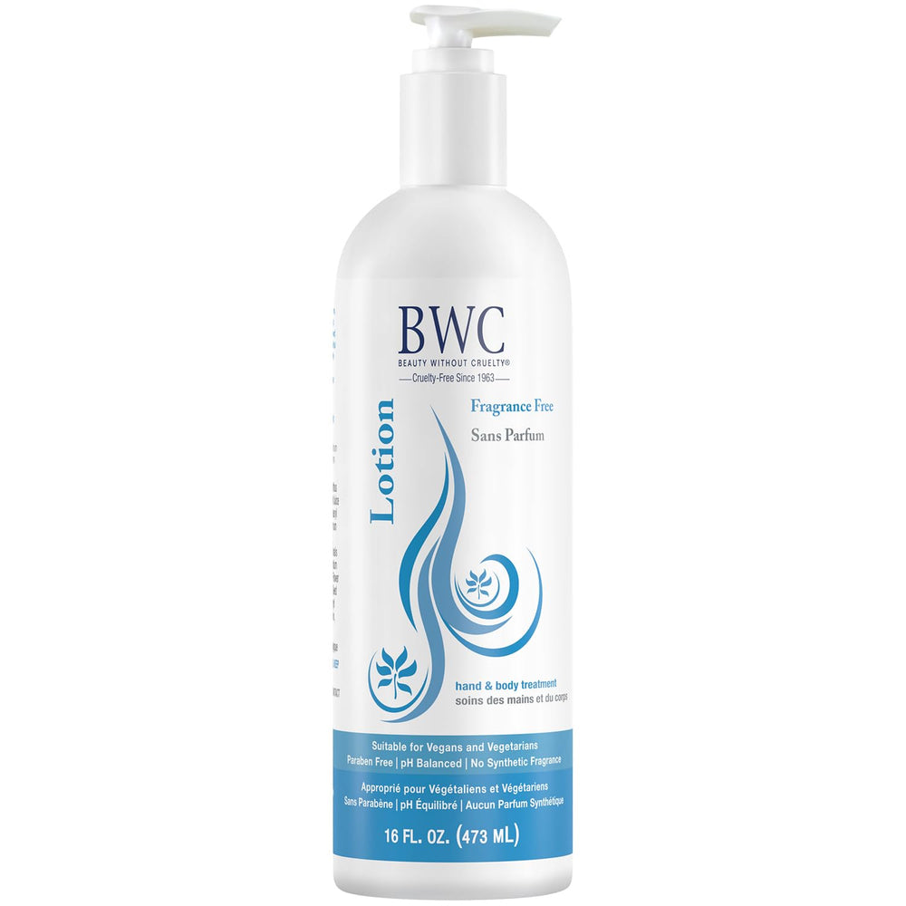 Beauty Without Cruelty Lotion sans parfum, bouteille prête à hydrater la peau.