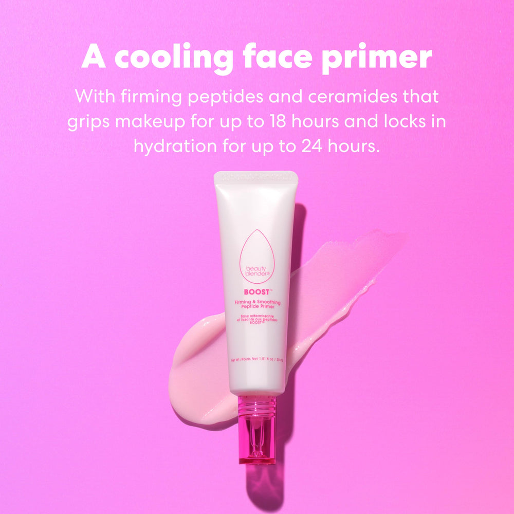 Beautyblender Boost application main montre lissage du teint durable.