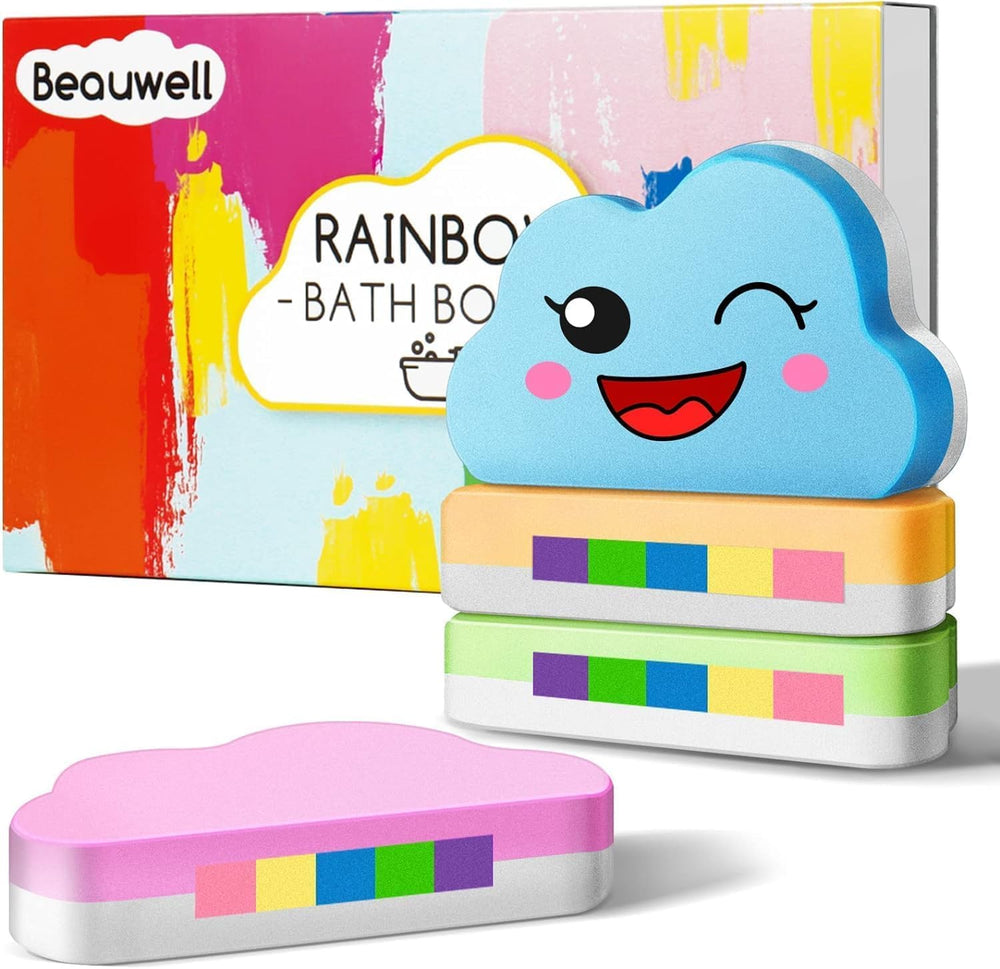 Beauwell bombes bain arc-en-ciel pour enfants, coffret 4 pièces, éveillent l'imagination.