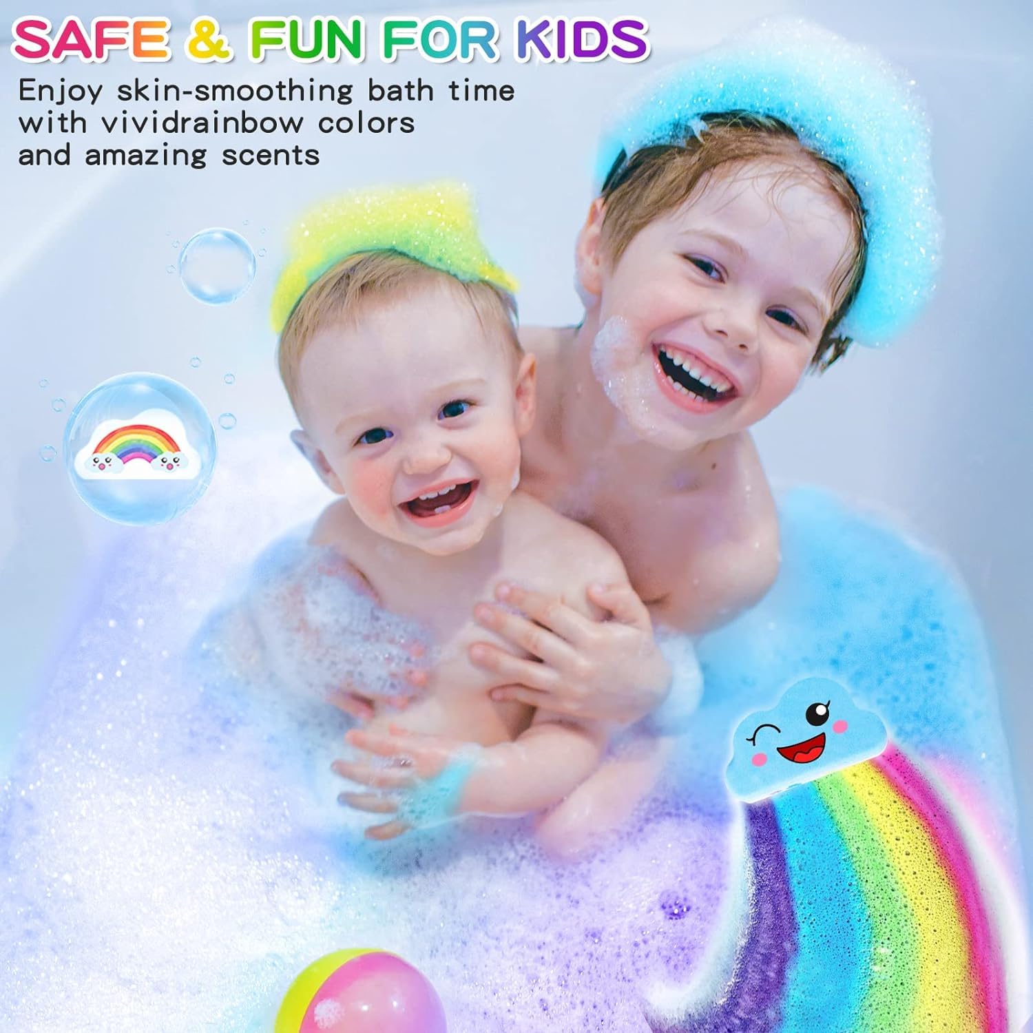 Beauwell bombes bain arc-en-ciel, bulles riches pour un bain joyeux et coloré.