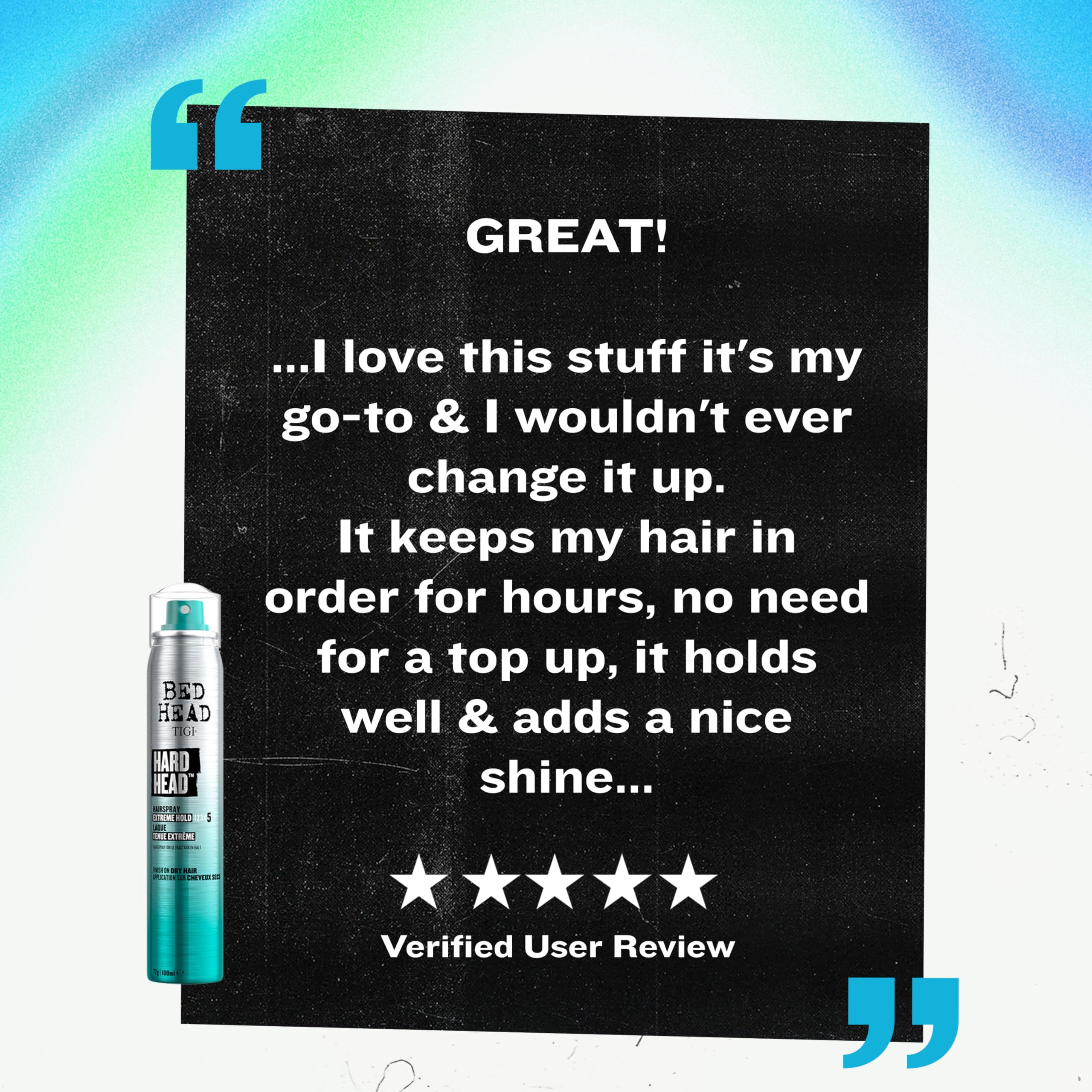 Bed Head Hard Head spray helps layer for increased firmness in styles.