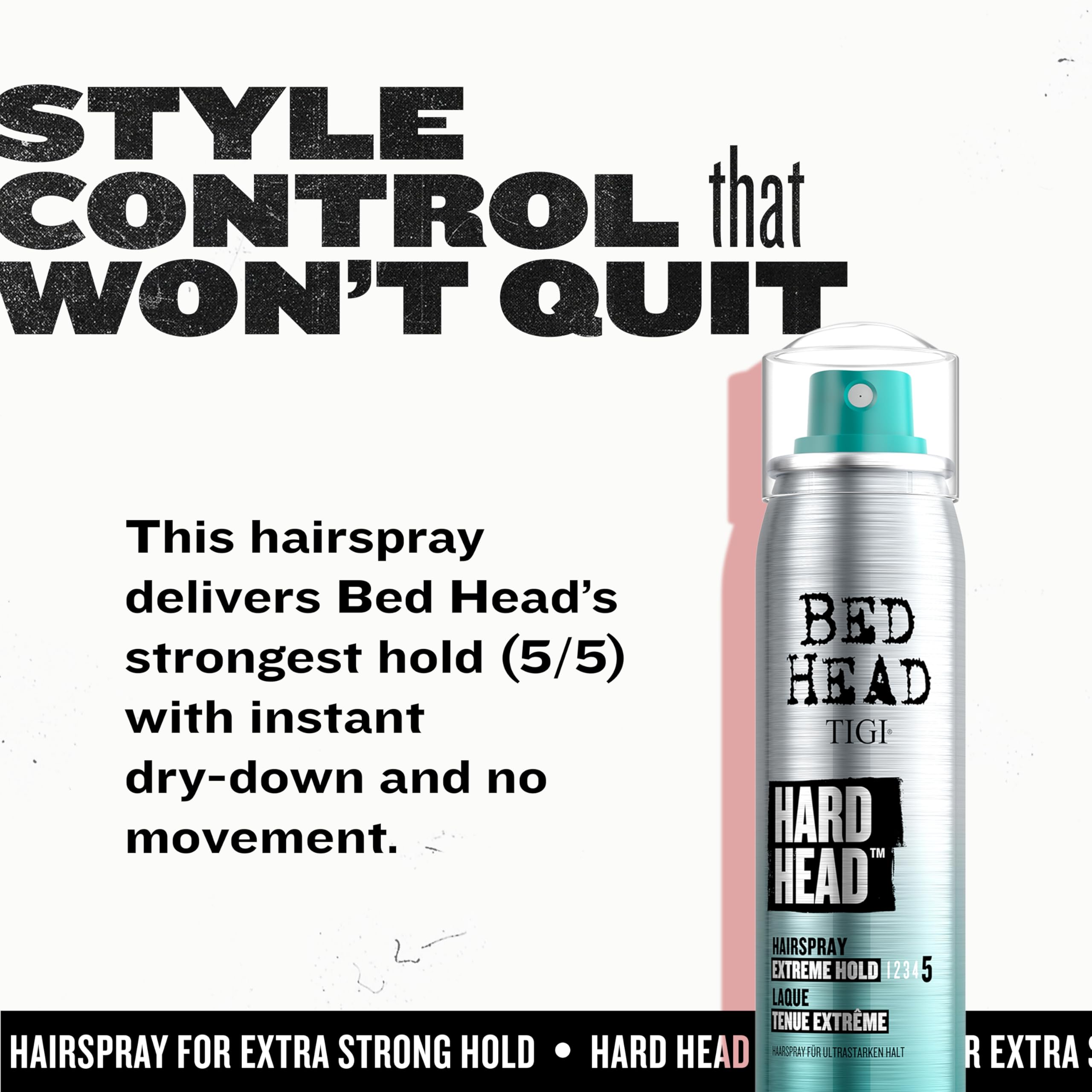 All-day hold achieved with Bed Head Hard Head on dry hair.