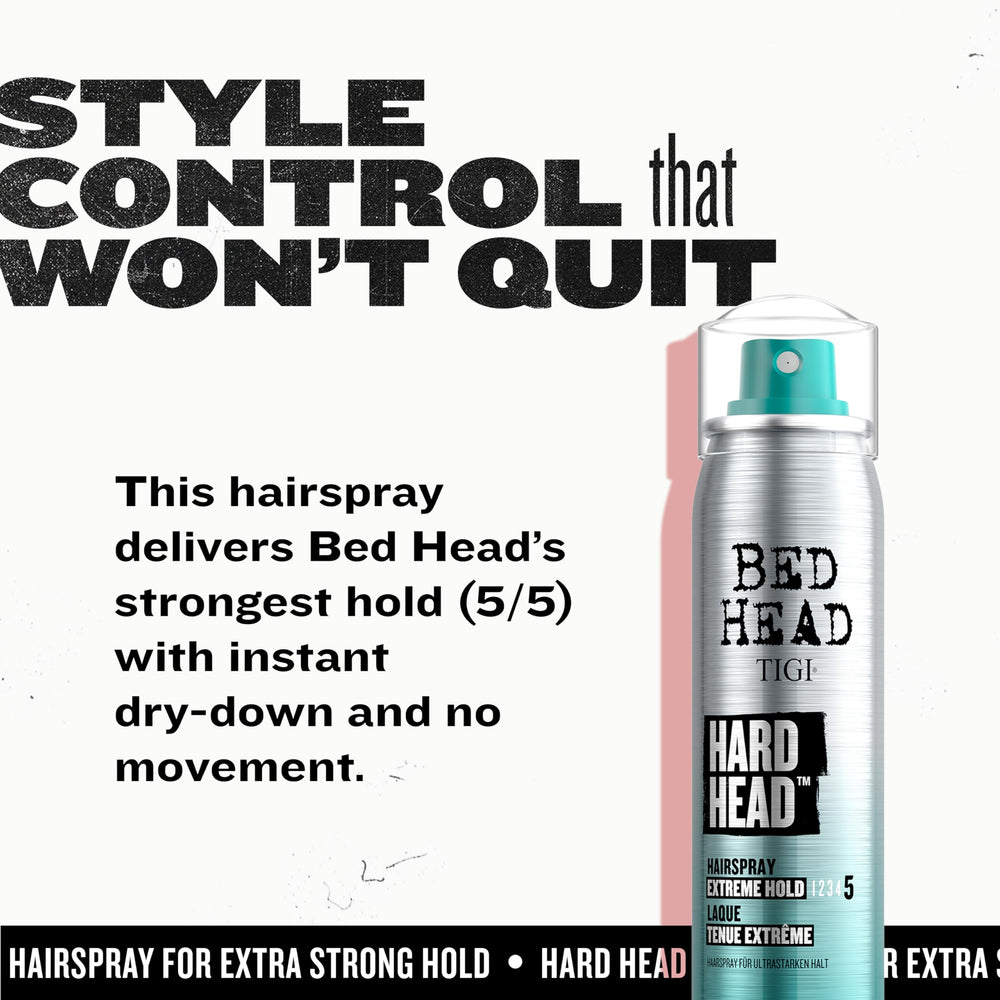 All-day hold achieved with Bed Head Hard Head on dry hair.