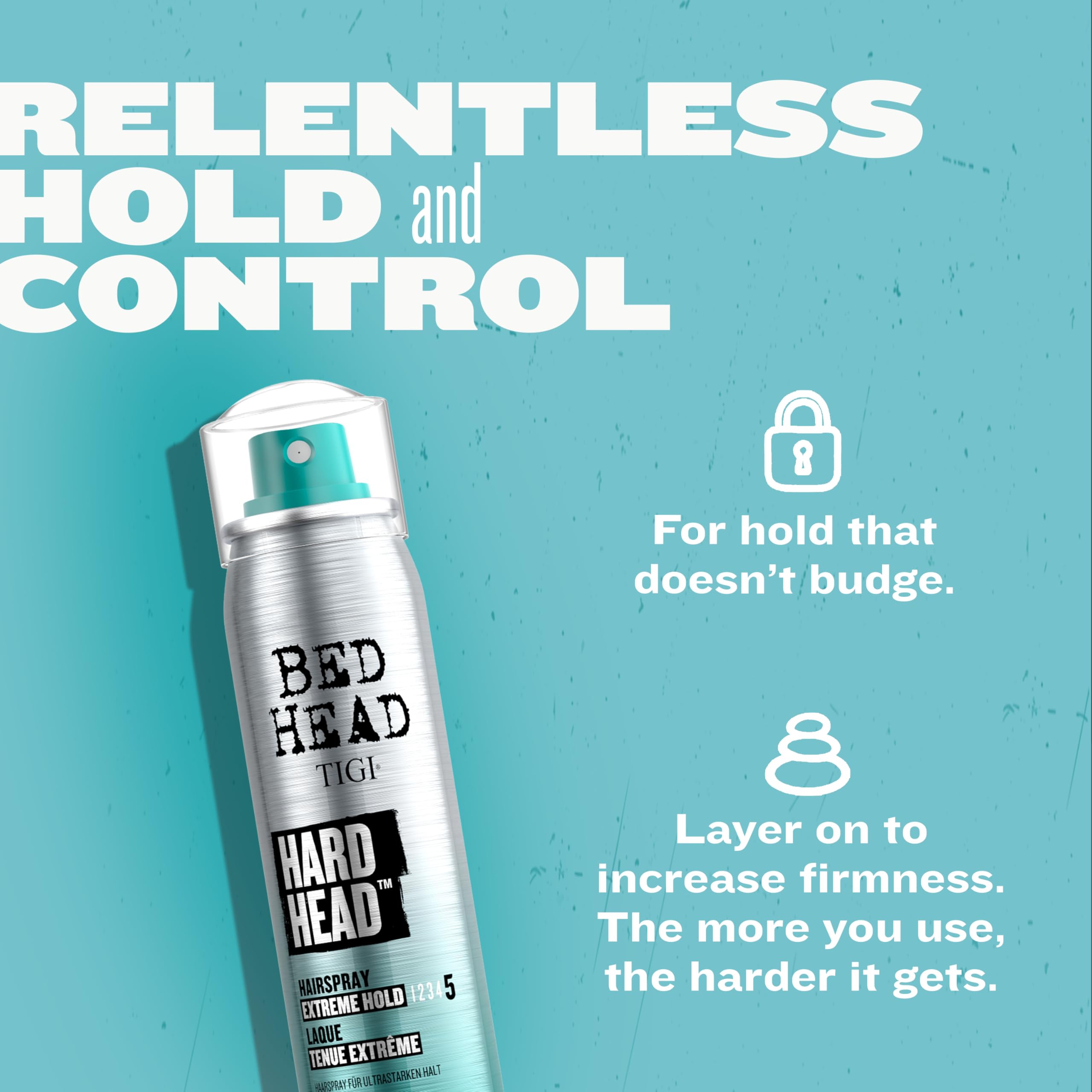 Shiny finish from Bed Head Hard Head hairspray on styled hair.
