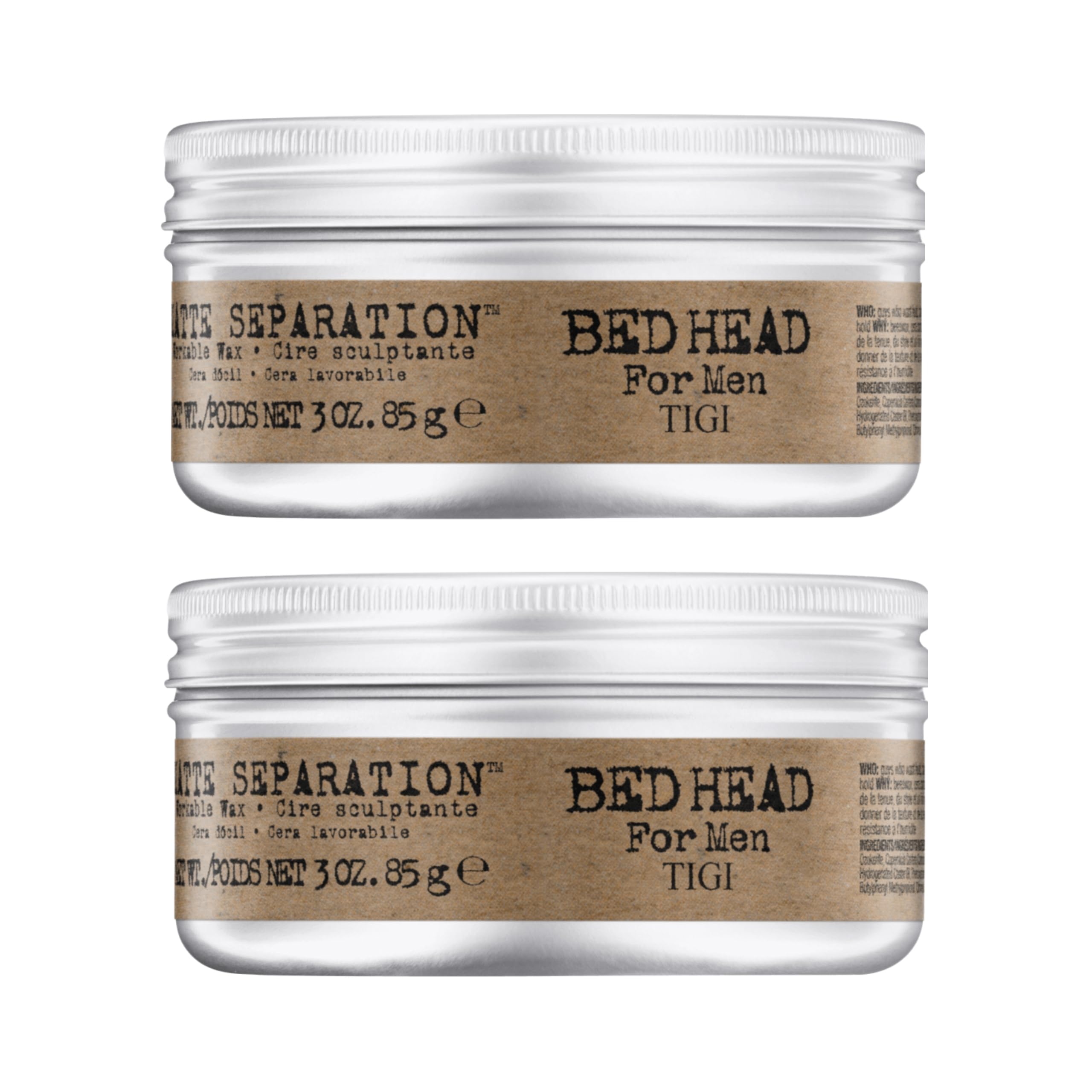 Bed Head Homme Cire Matte Séparation Paquet 2 Pack, tenue modulable tout au long de la journée.