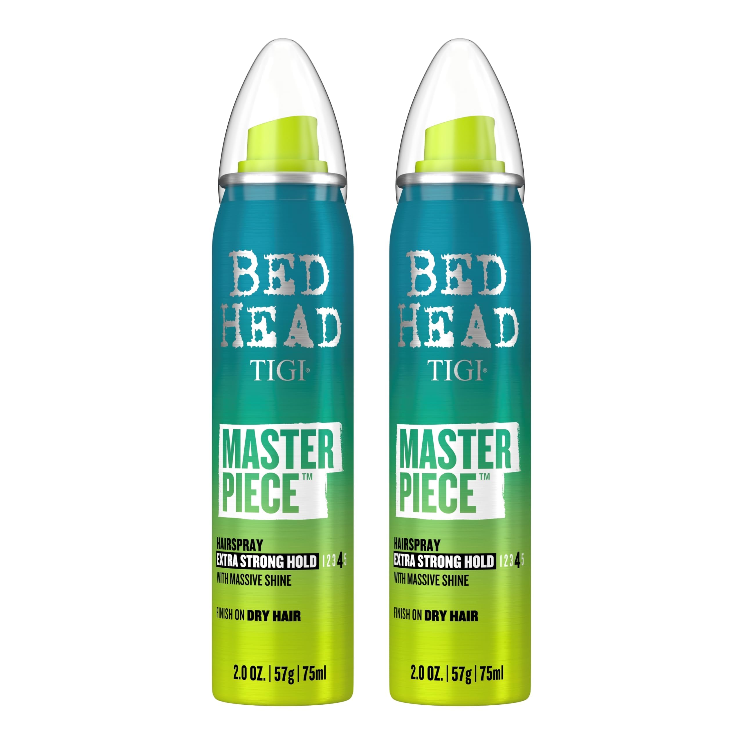 Bed Head Masterpiece flacon-vaporisateur, coiffure durable et brillante décrite.