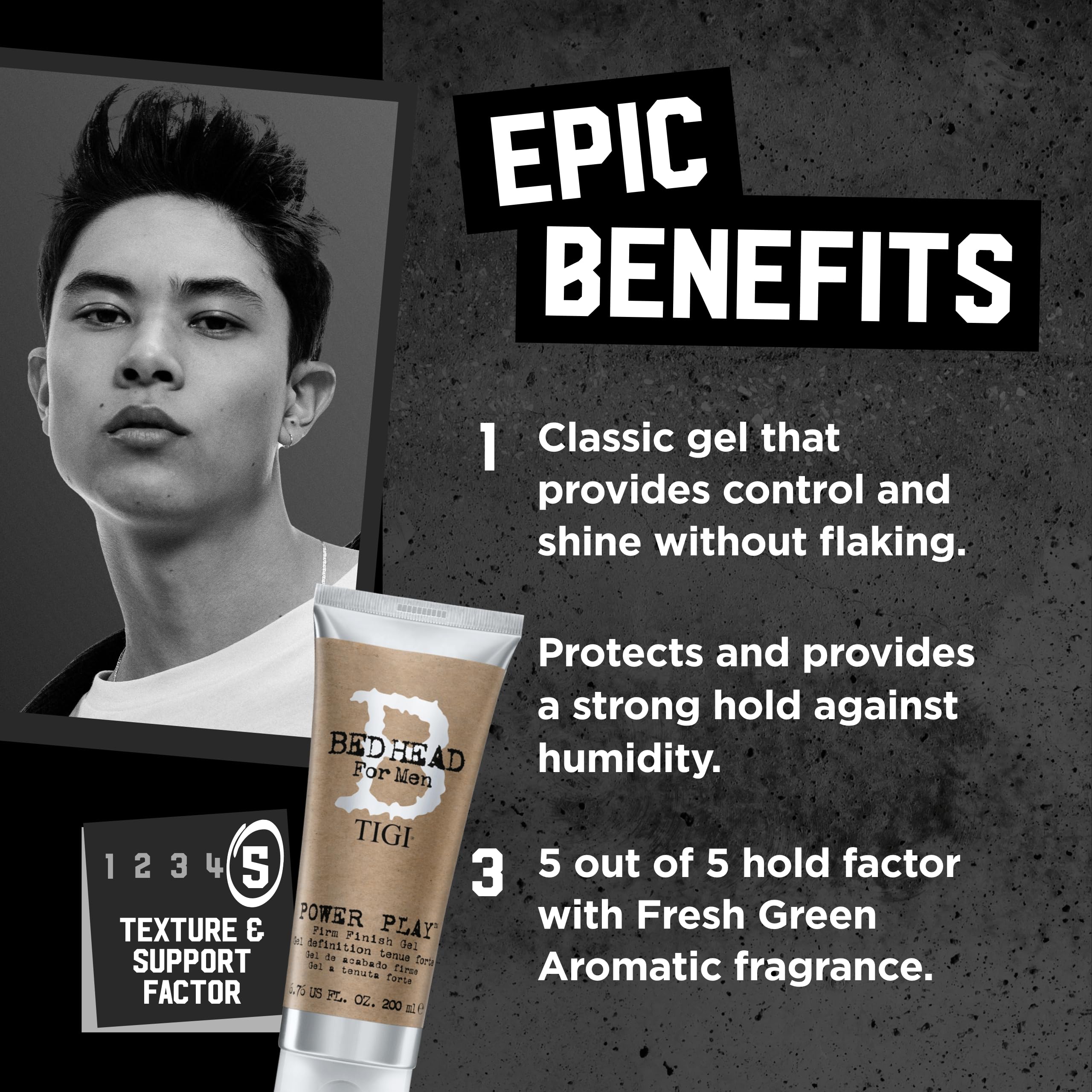 Bed Head Power Play Gel, coiffage précis et tenue longue durée.