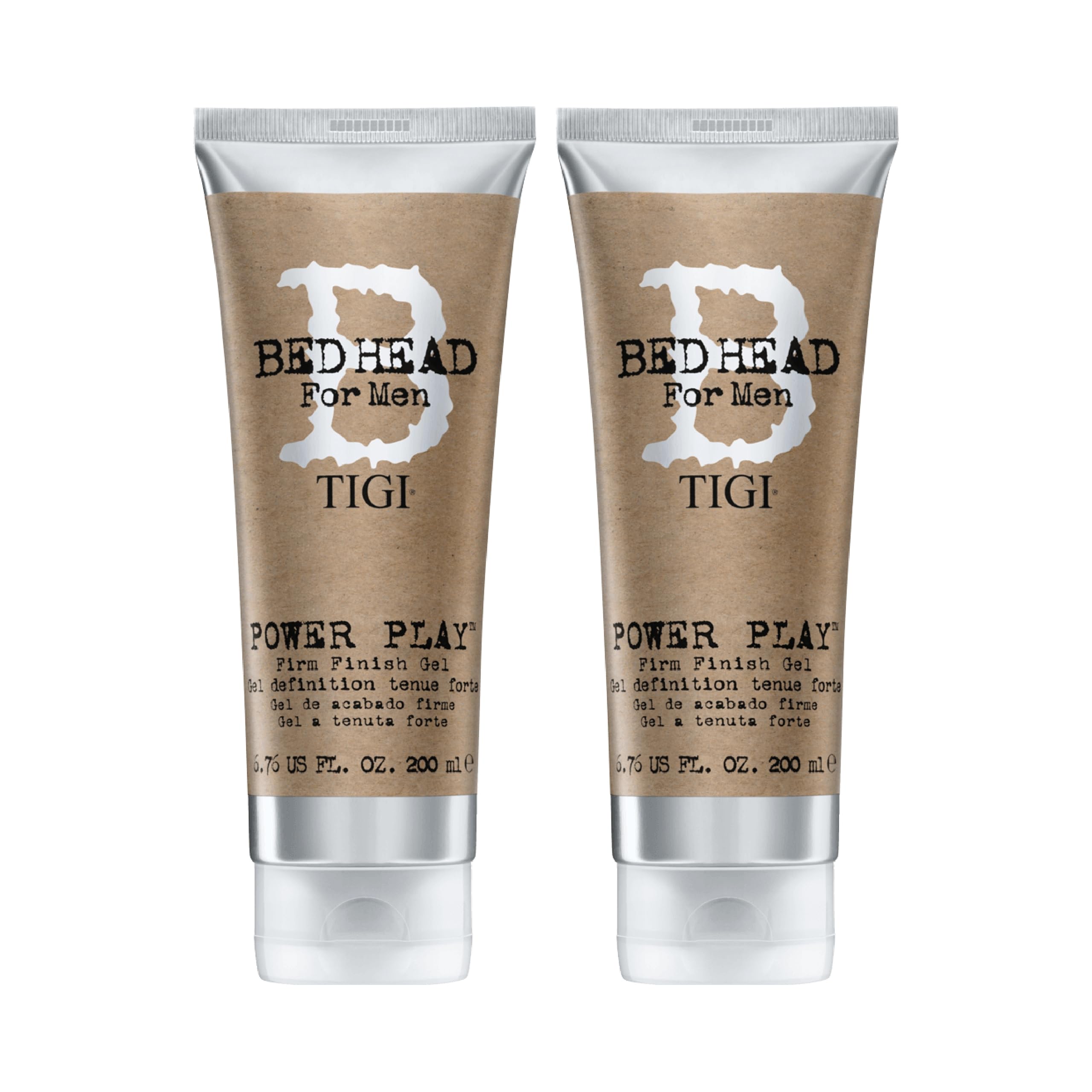 Bed Head Power Play Gel pour hommes, bouteille, maintien ferme et brillance durable.