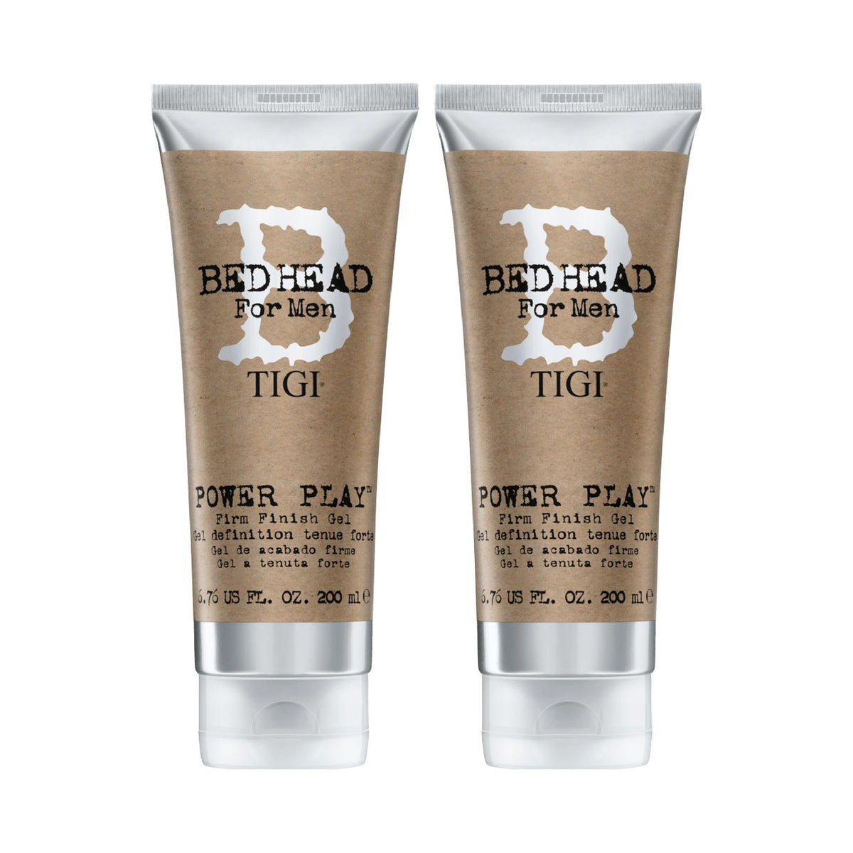 Bed Head Power Play Gel pour hommes, bouteille, maintien ferme et brillance durable.