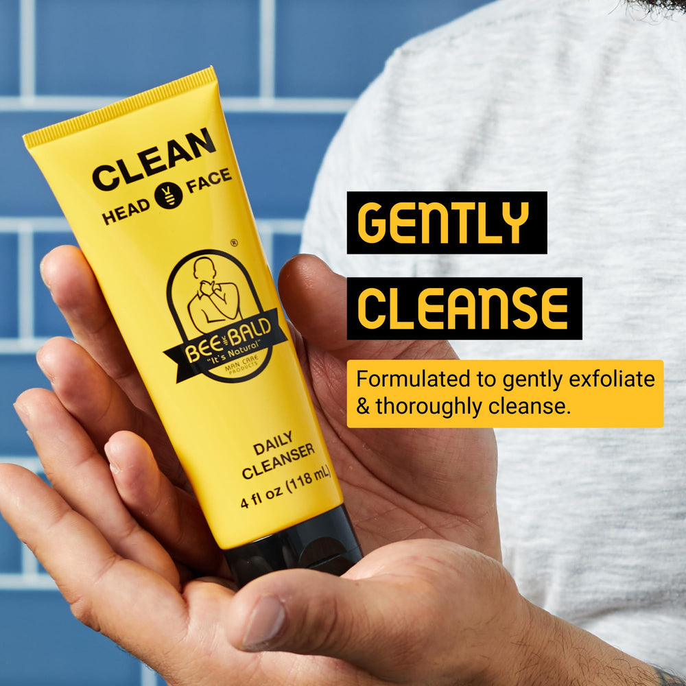 Bee Bald CLEAN: texture légère prête à nettoyer visage et cuir chevelu en douceur.