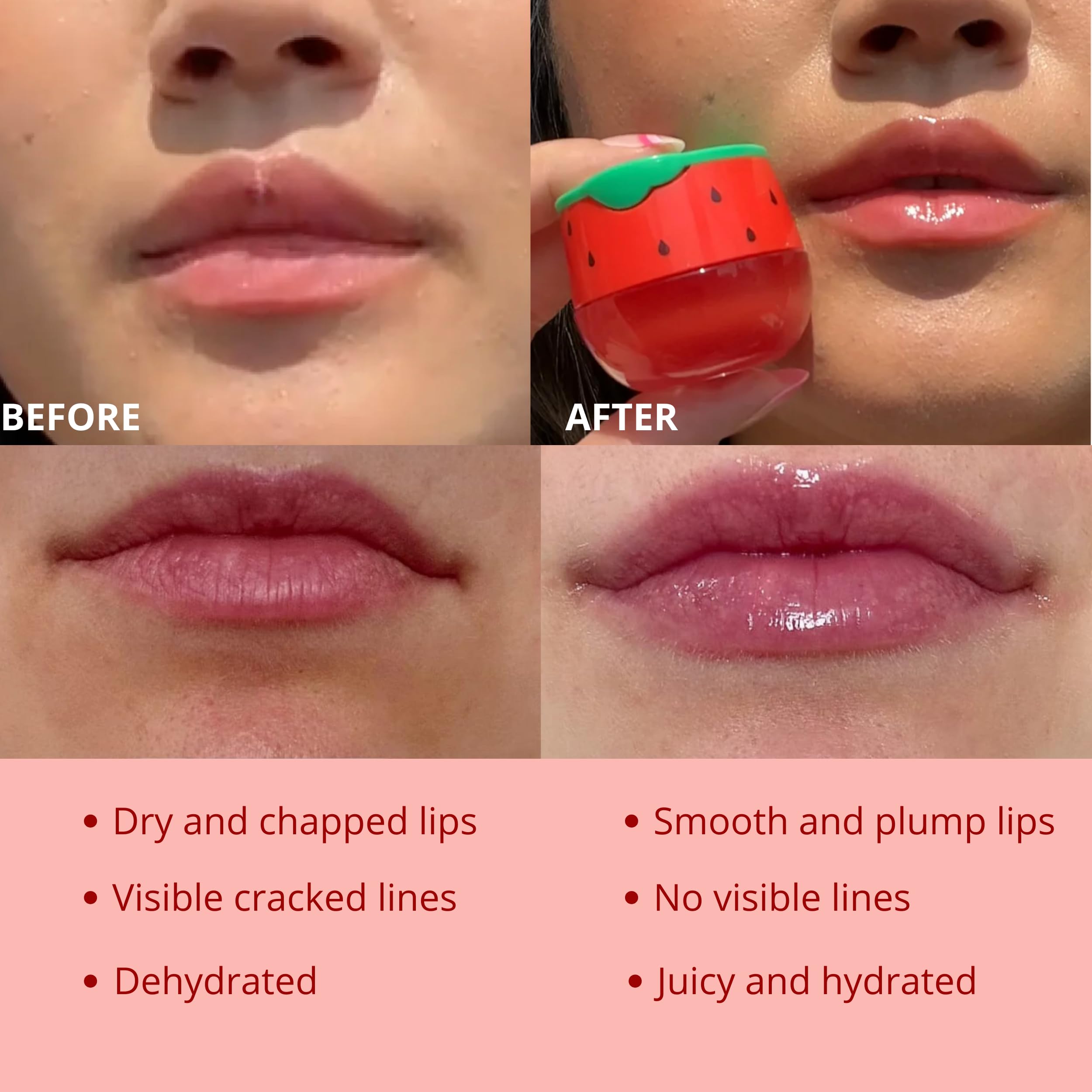 Bee Balm Original lip swatch showing watermelon glow and hydration.