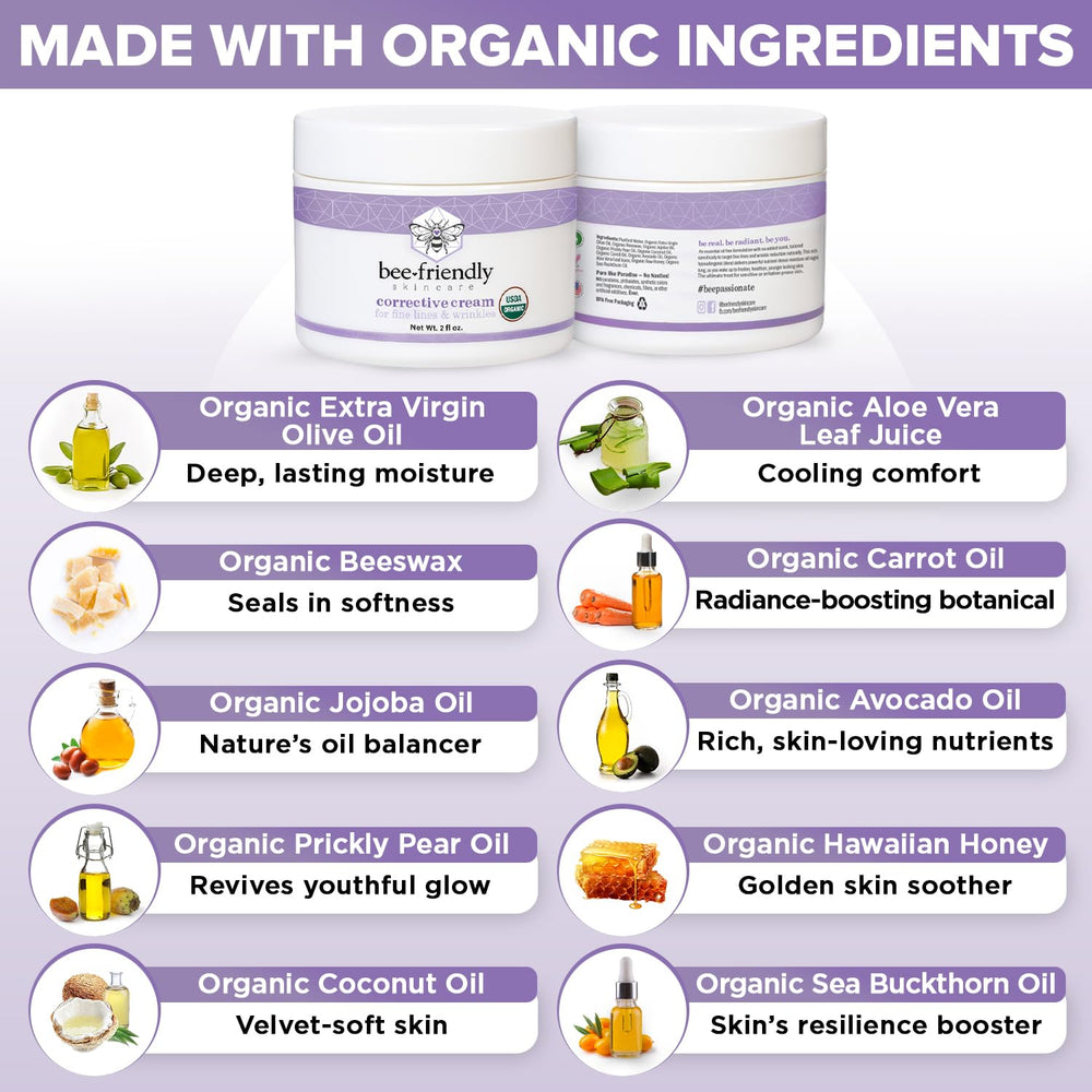 BeeFriendly ingrédients organiques riches nourrissent et protègent la peau mature.