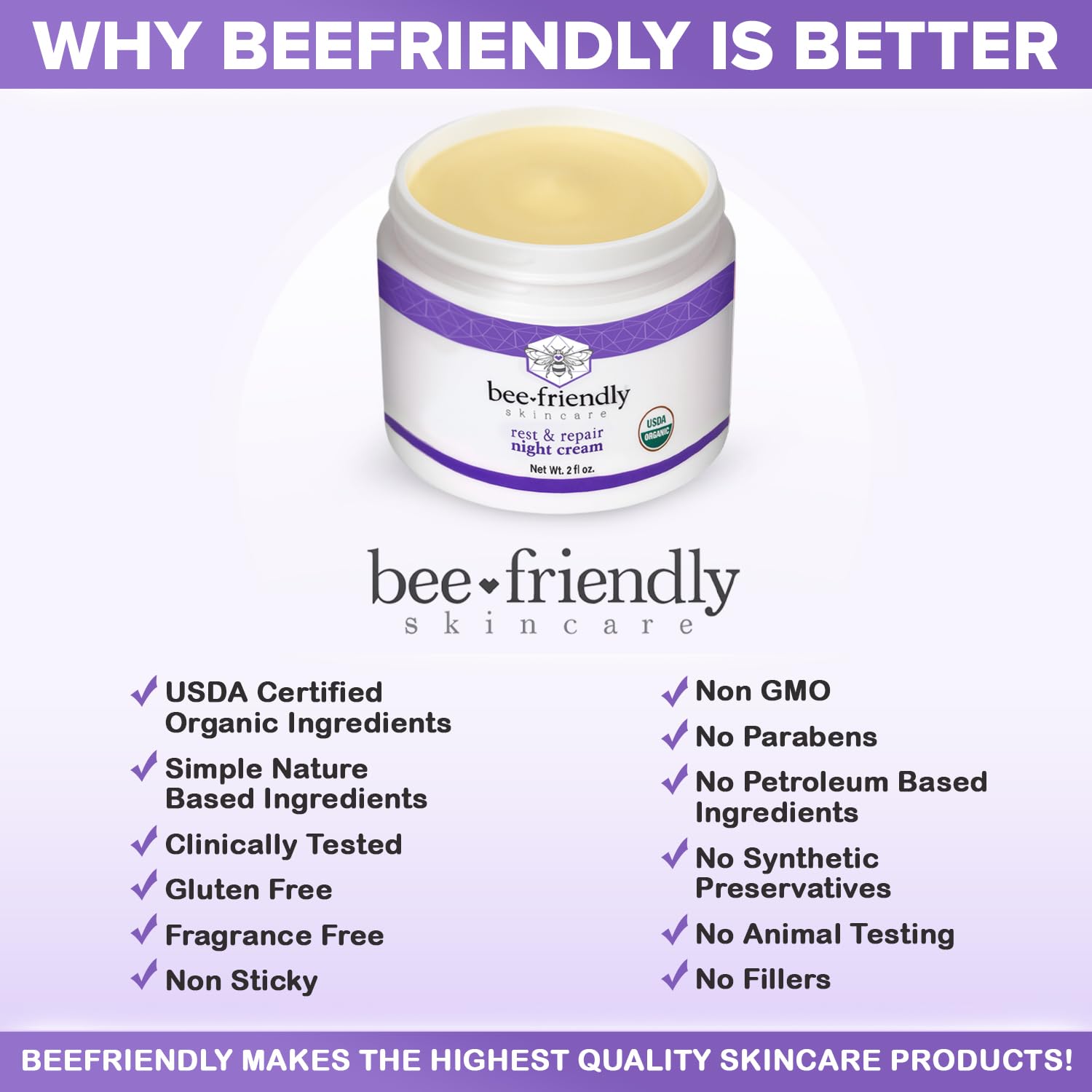 BeeFriendly Crème Nuit Sans Paraben Parfum Synthetique – formule douce et hypoallergenique.