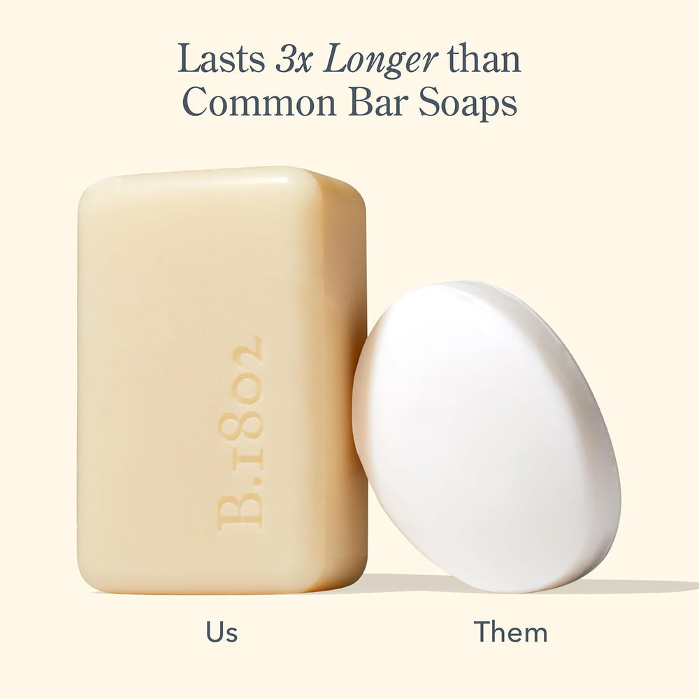 Beekman 1802 soap bar on bathroom surface suitable for daily cleansing ritual.