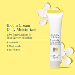 Beekman 1802 Bloom Cream texture swatch highlighting light, fast-absorb formula
