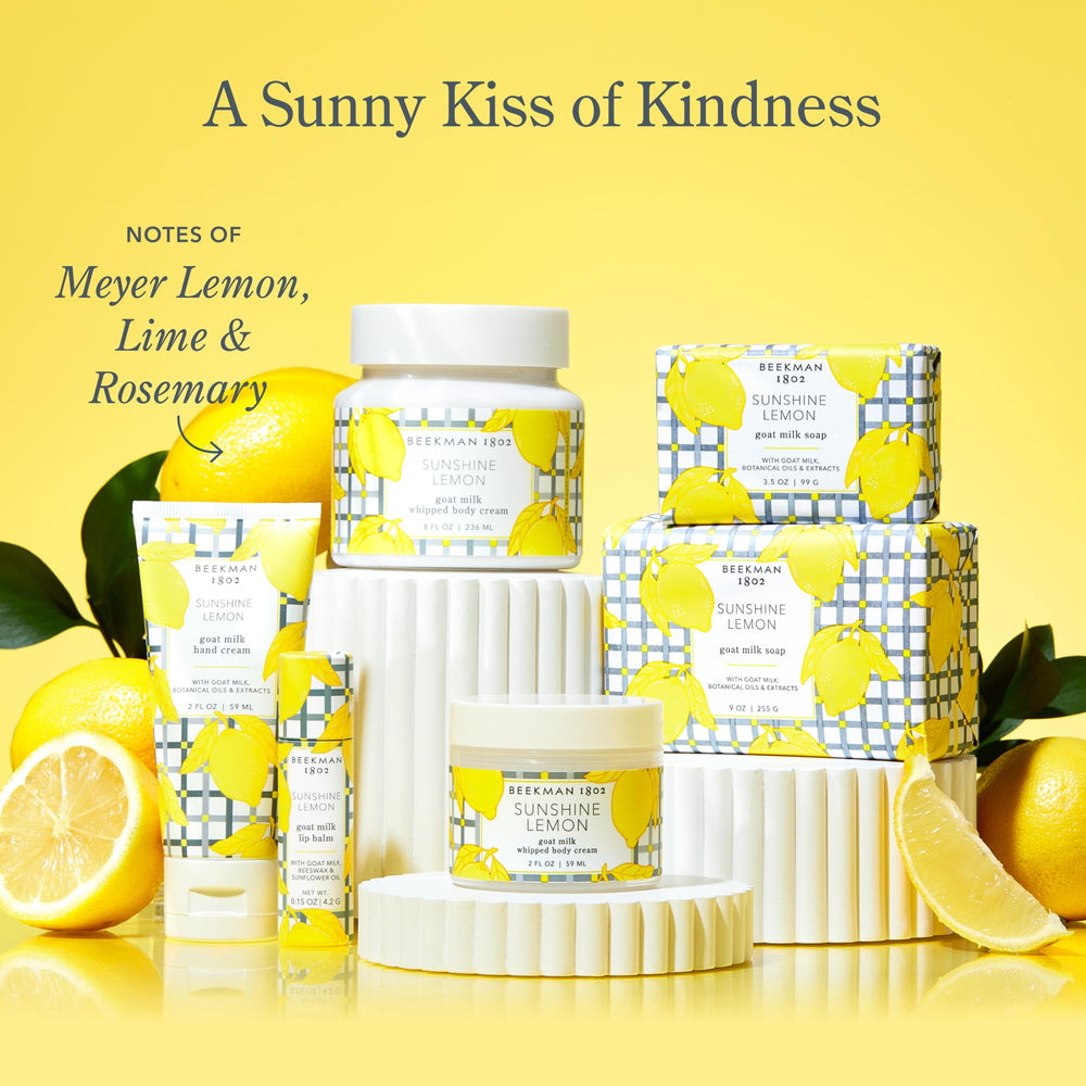 Beekman 1802 Sunshine Lemon wipe demonstrating use on the face for fresh skin.