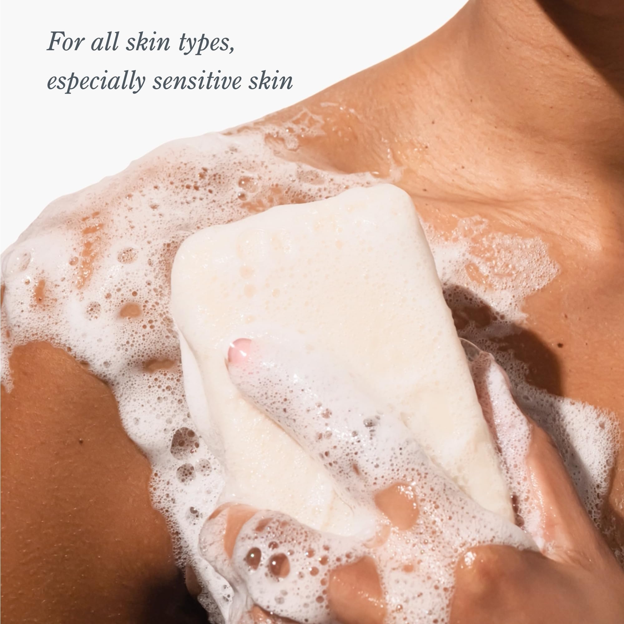 Beekman 1802 goat milk bar texture close-up showing creamy lather.