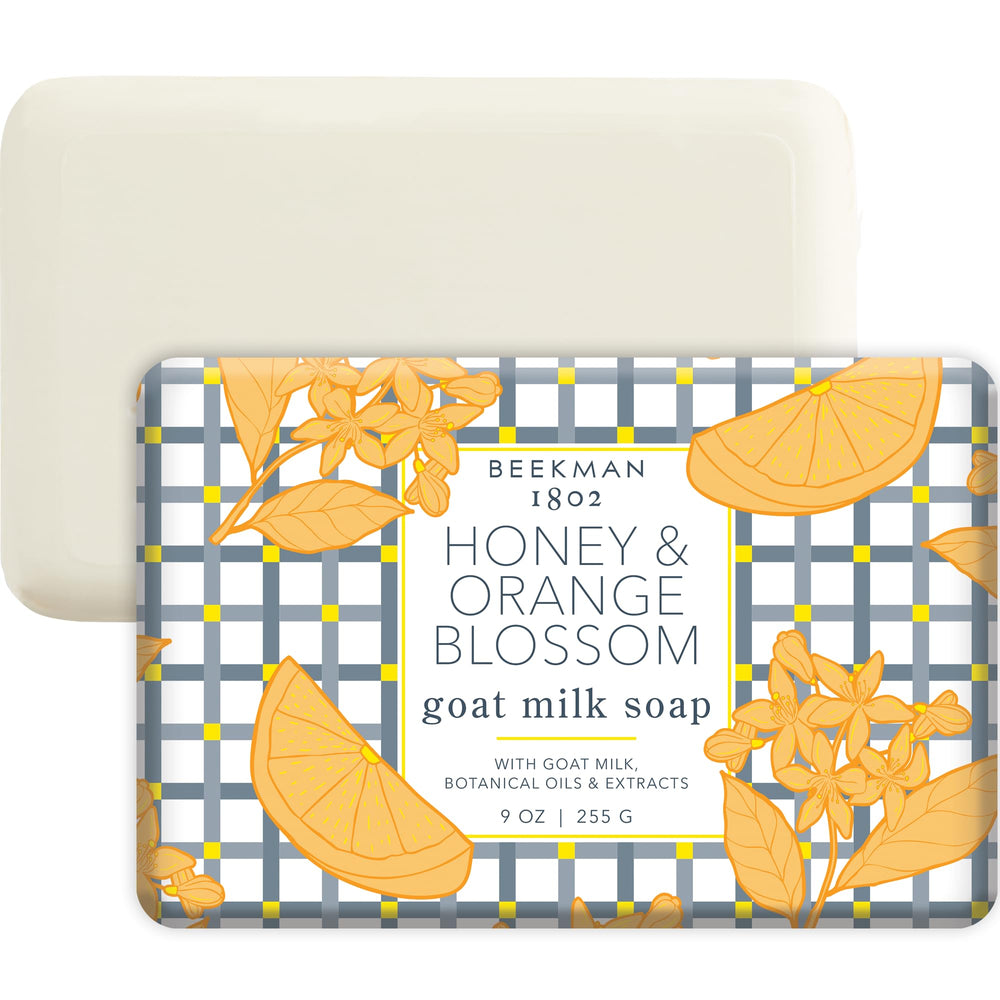 Beekman 1802 goat milk soap bar with honey-orange blossom aroma, nourishing your sensitive skin.