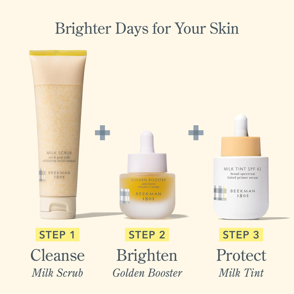Beekman 1802 Milk Tint Primer offre SPF 43 pour bloquer UVA/UVB et lumière bleue