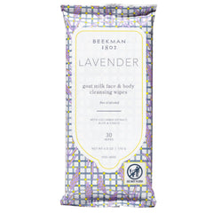 Beekman 1802 lingettes lavande, emballage pratique pour nettoyage rapide.