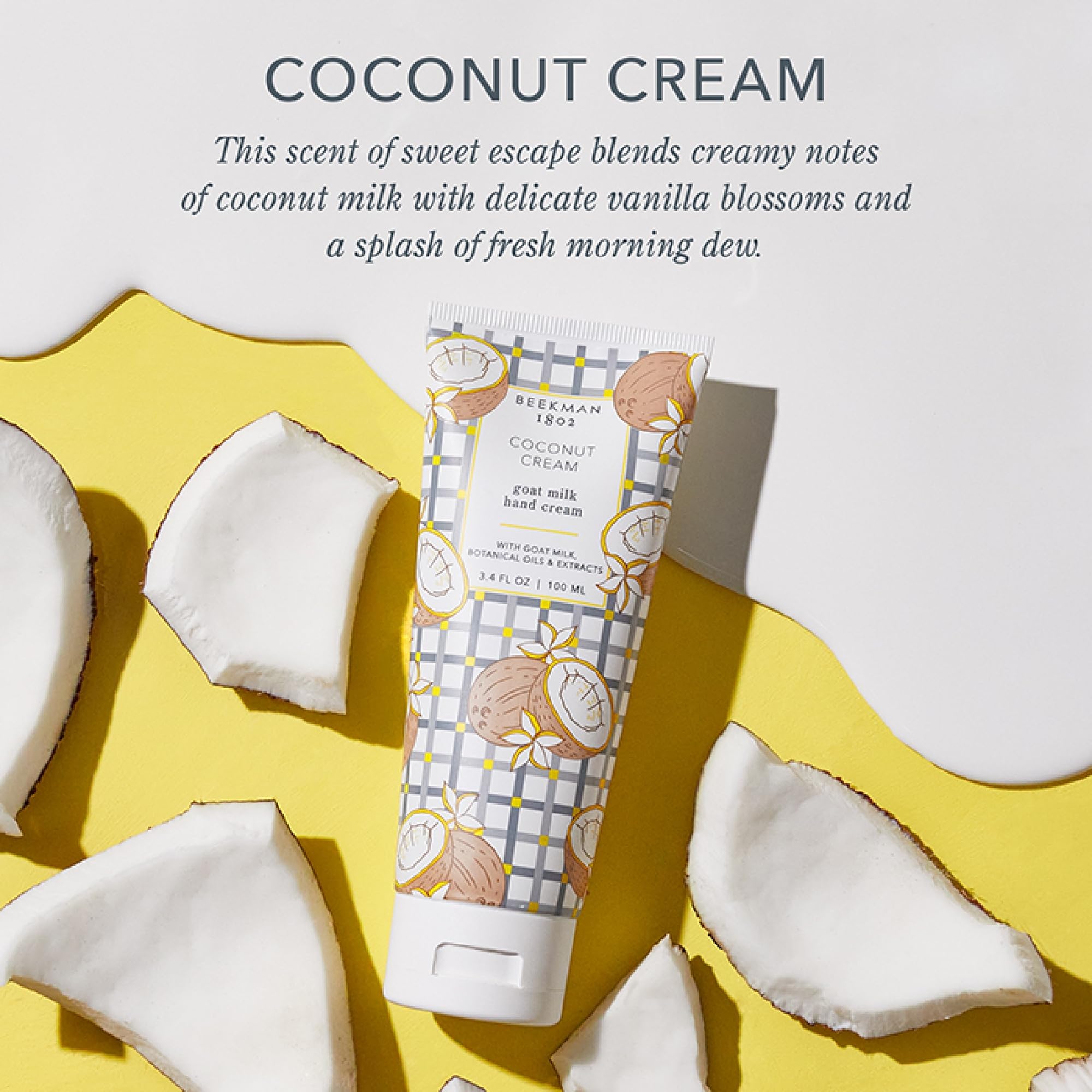 Beekman 1802 Crème mains lait chèvre application rapide apaise la peau.