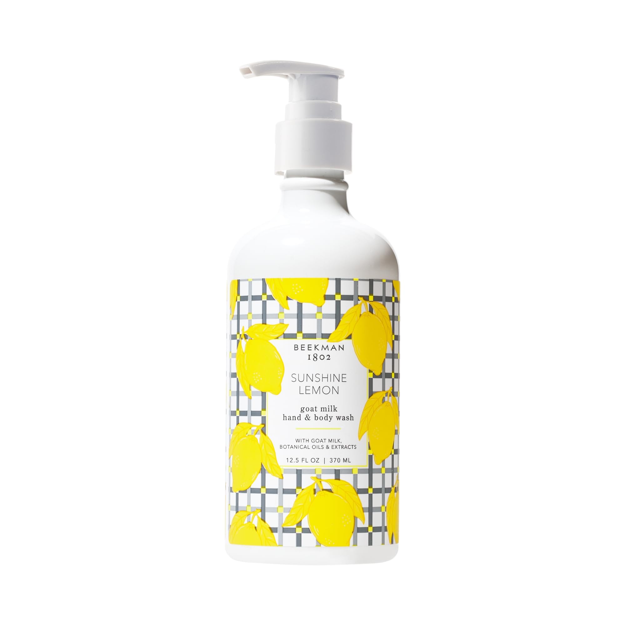 Beekman 1802 savon mains lait chèvre, flacon pompe, parfum citron soleil, hydratation douce.