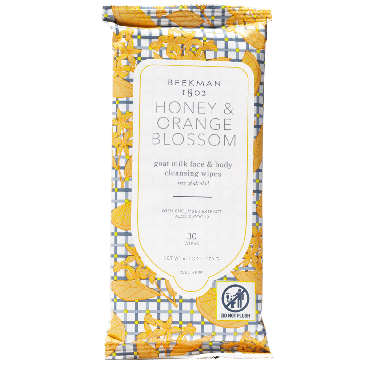 Beekman 1802 lingettes visage et corps miel et fleur d’oranger en emballage pratique.