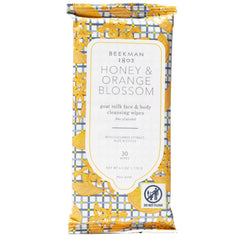 Beekman 1802 lingettes visage et corps miel et fleur d’oranger en emballage pratique.