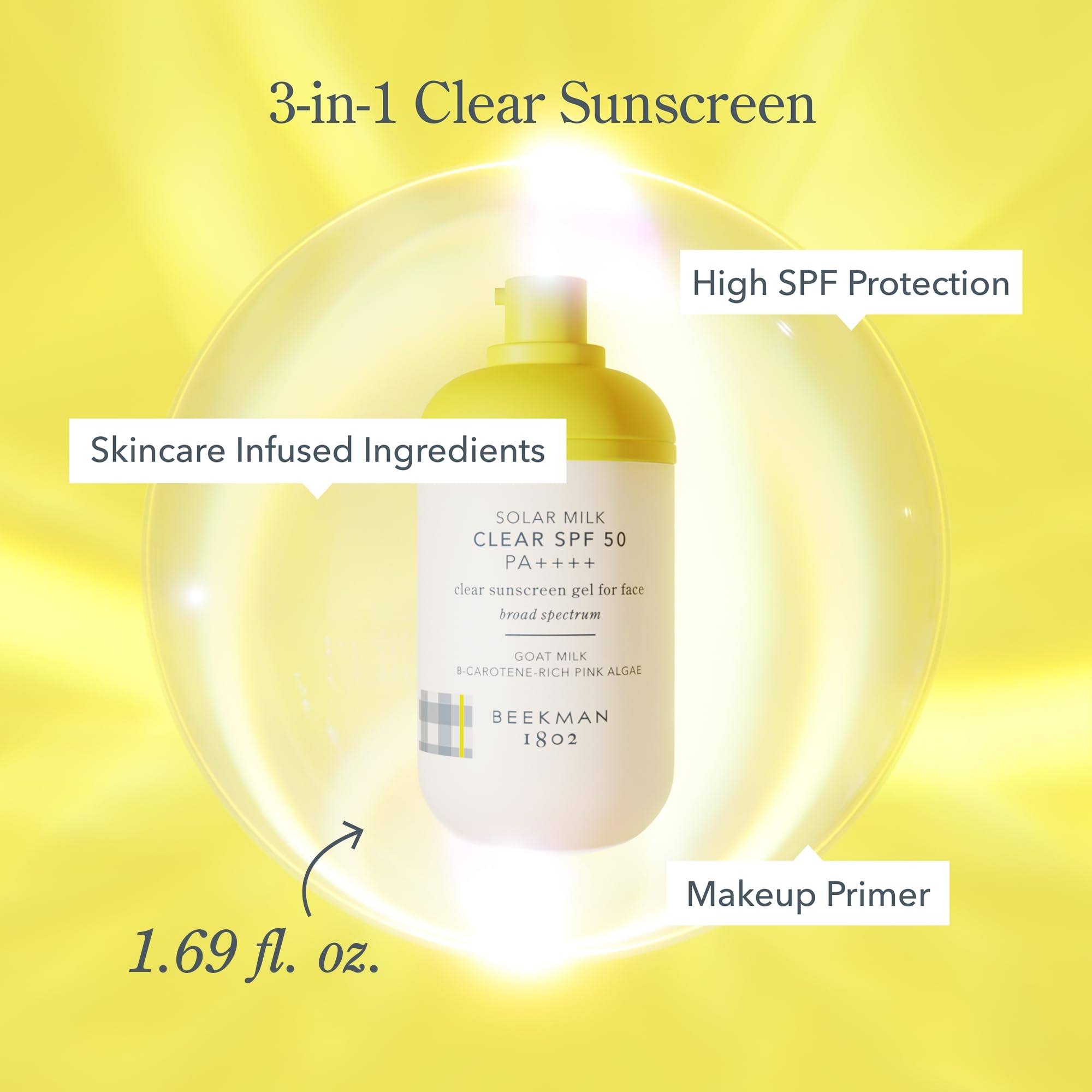 Beekman 1802 Solar Milk SPF50: sans parfum, adapté aux peaux sensibles.