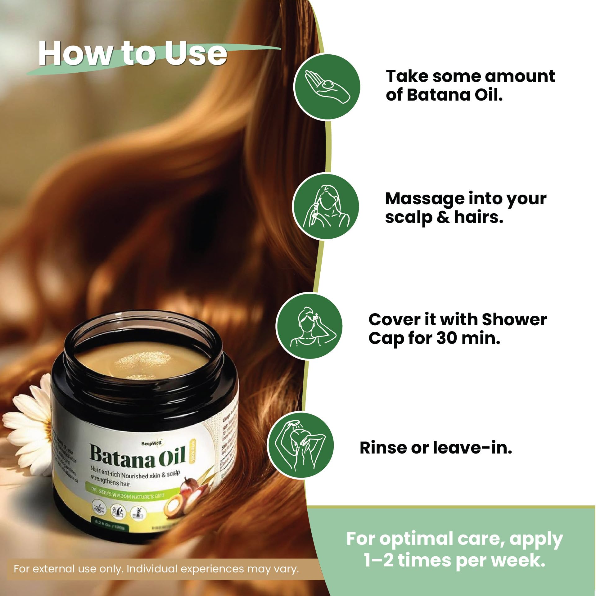 Ingrédients naturels pour cheveux sains avec BeepWell Batana Oil
