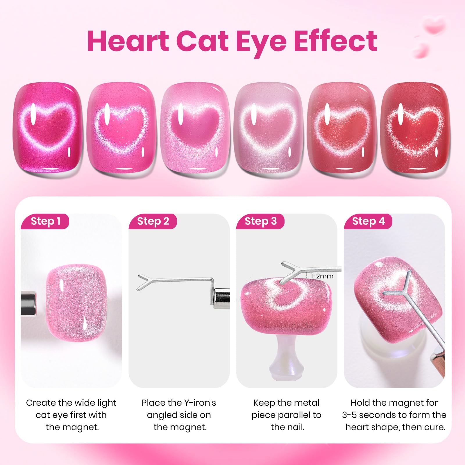 Aimant cœur Beetles, démonstration d'effet Cat Eye sur votre manucure.